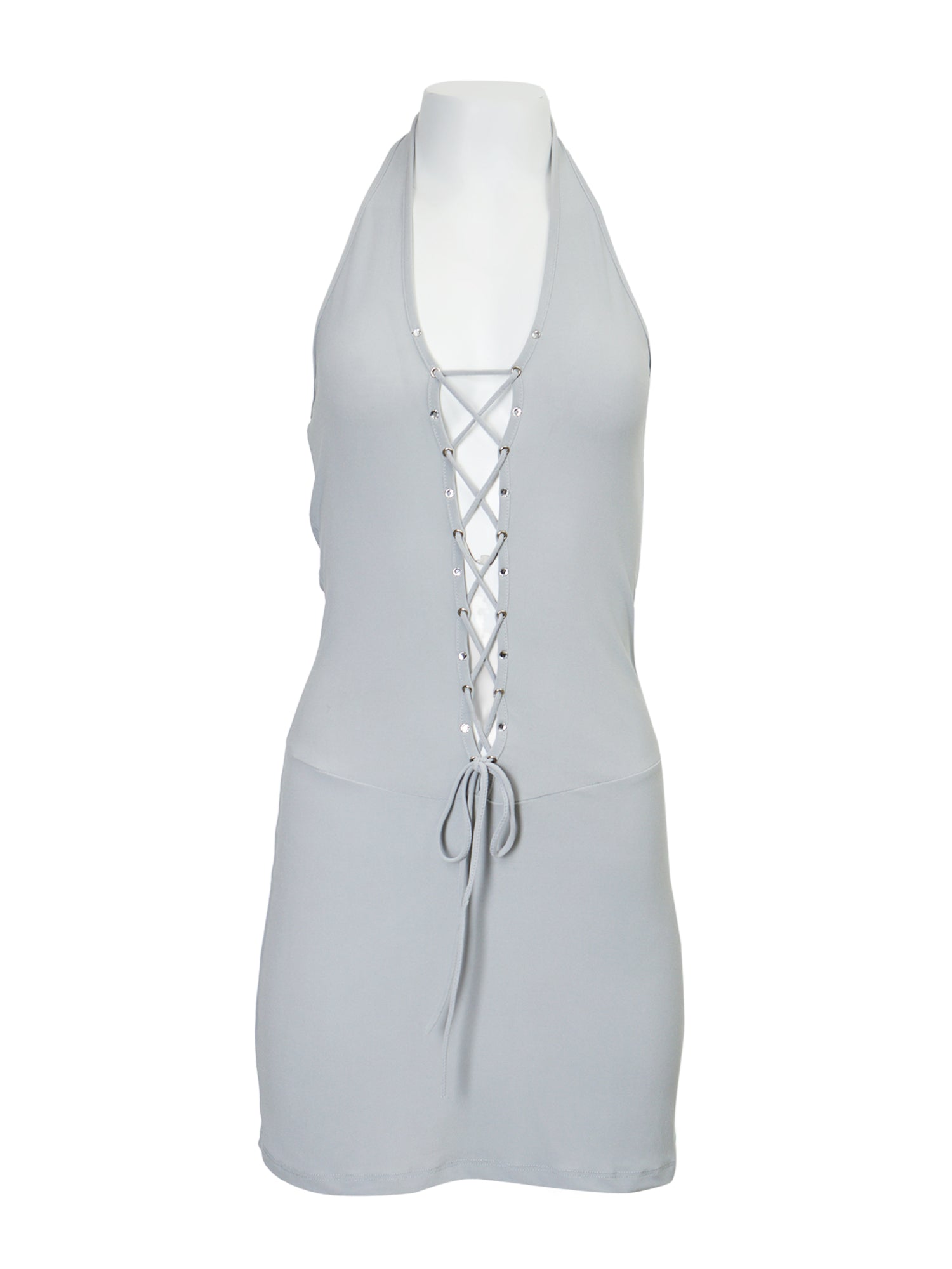 90S GREY LACE UP HALTER DRESS