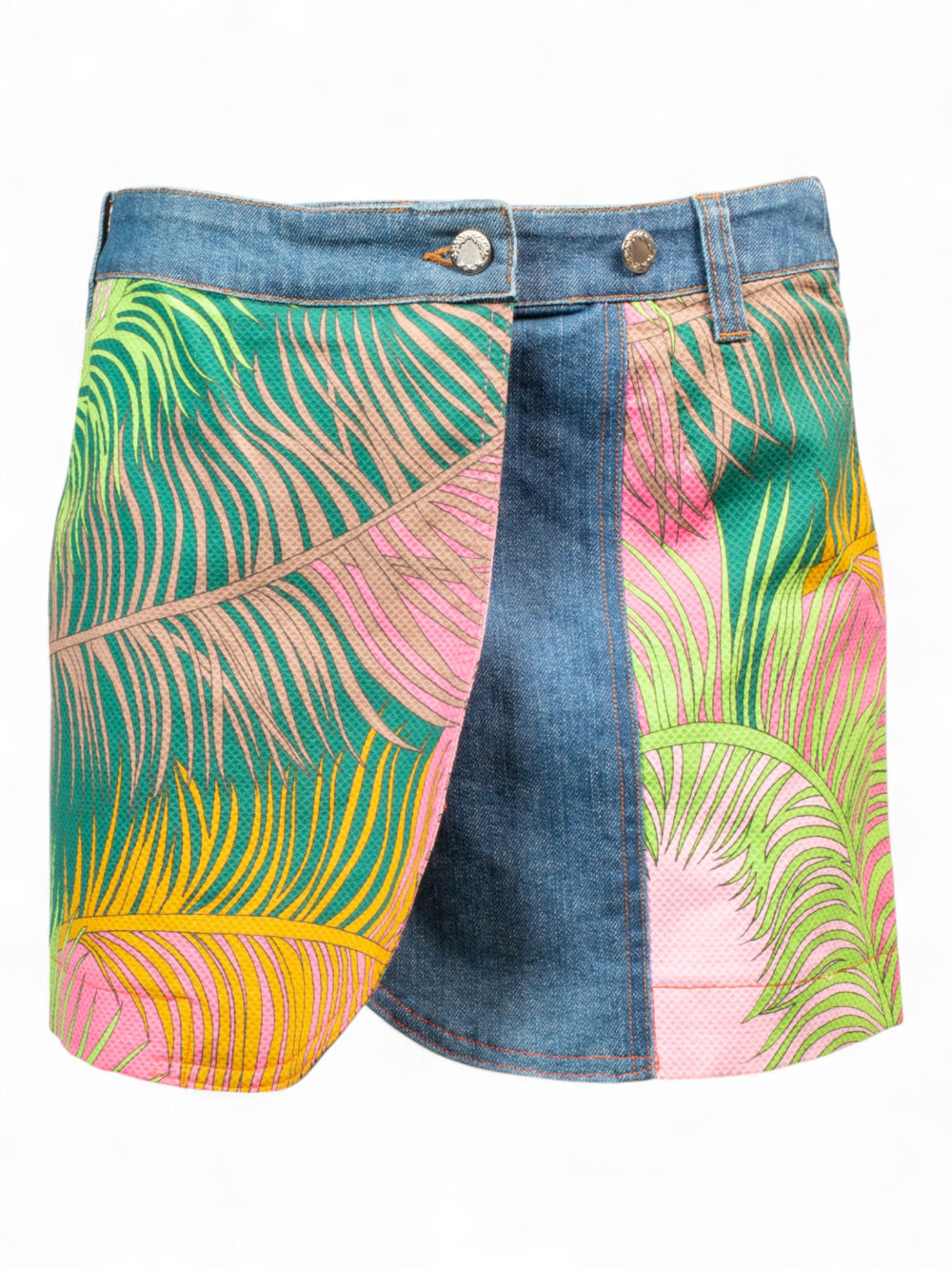 TROPICAL MINI SKIRT WITH DENIM POCKETS