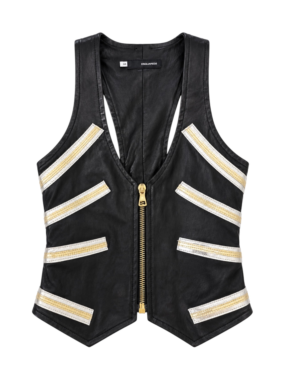 FW03 RUNWAY LEATHER ZIP UP VEST W SILVER&GOLD DETAILING