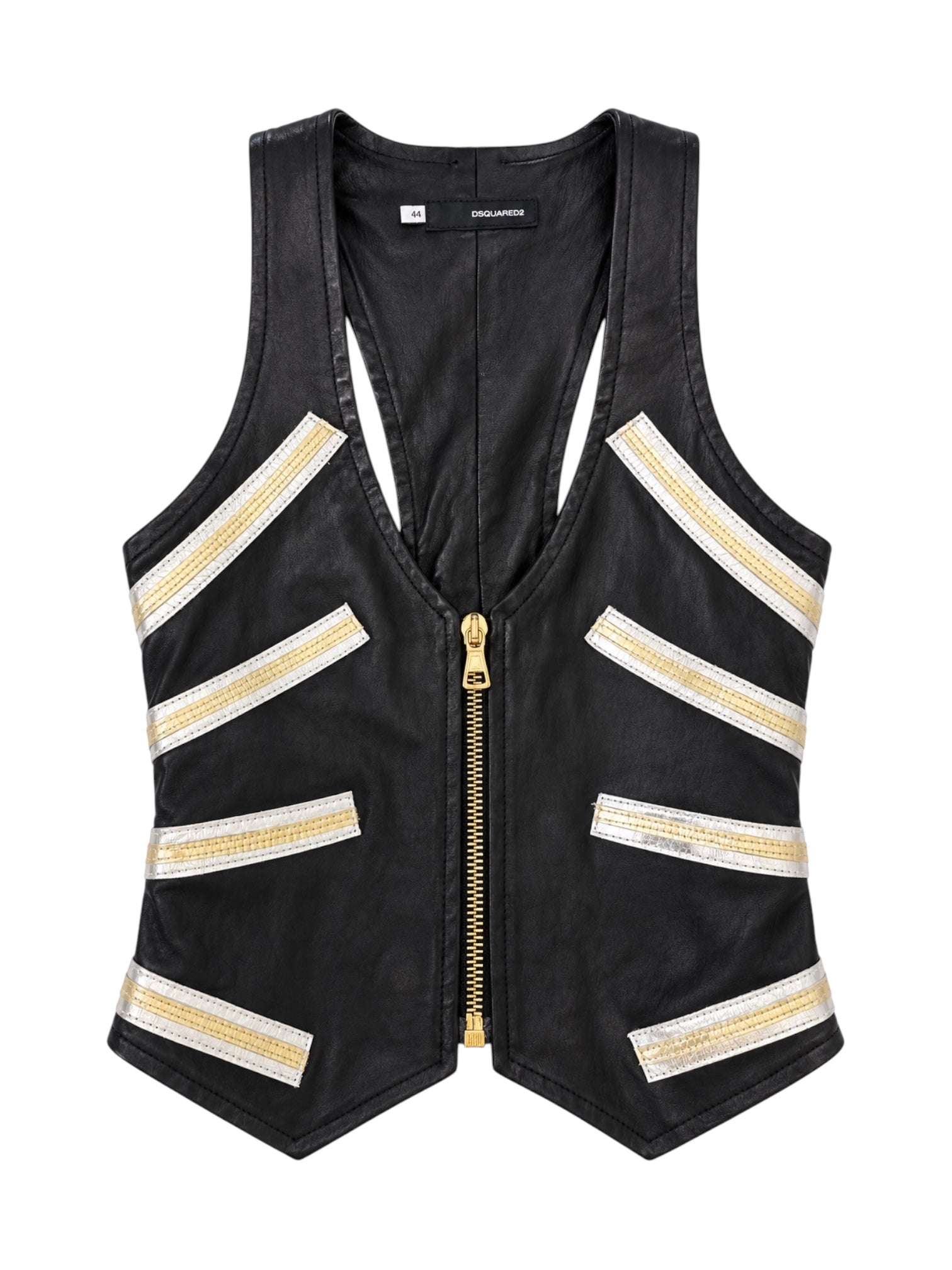 FW03 RUNWAY LEATHER ZIP UP VEST W SILVER & GOLD DETAILING