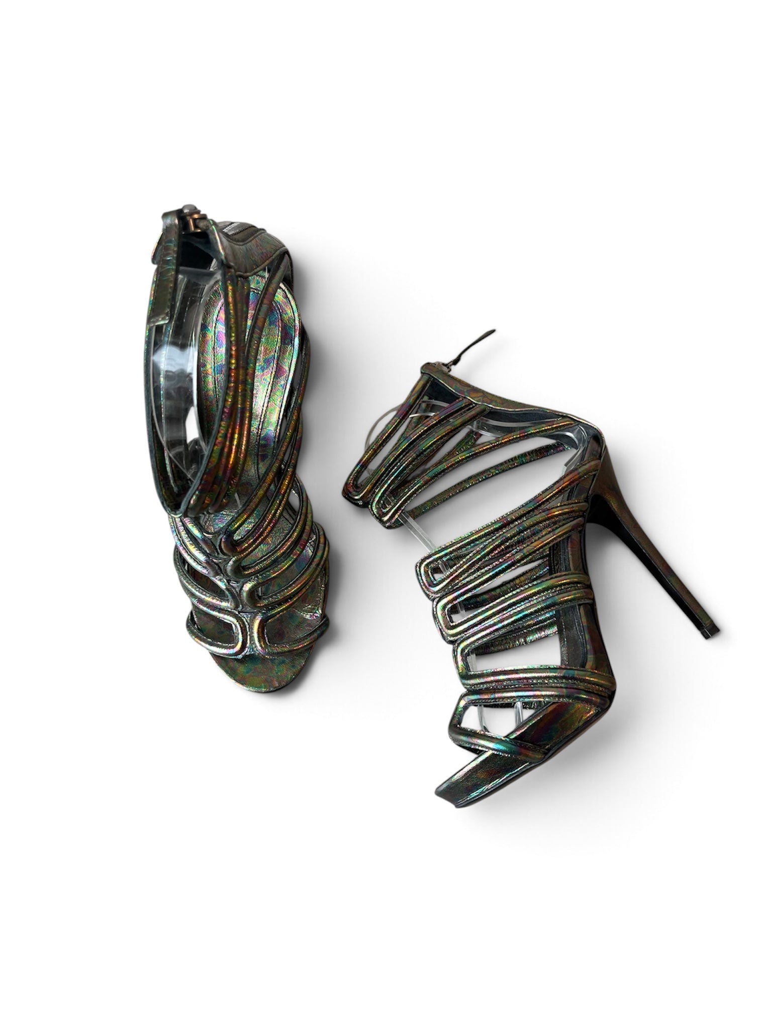 MULTICOLOR OIL SPILL STRAPPY HEELS @SM