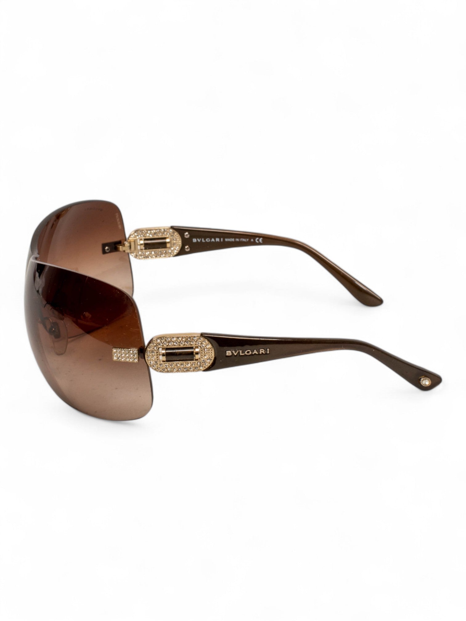 BROWN SHIELD RHINESTONE SUNGLASSES