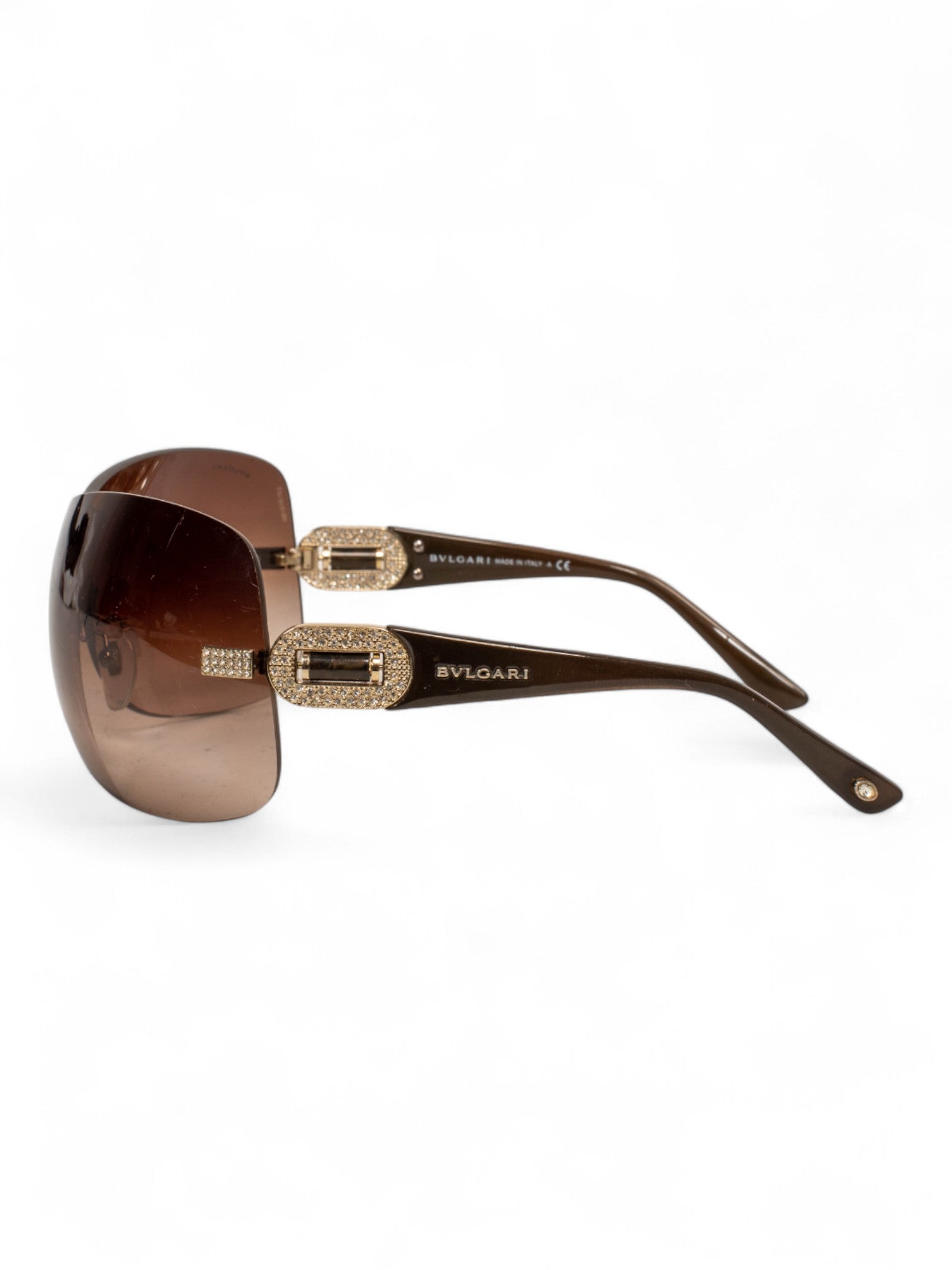 BROWN SHIELD RHINESTONE SUNGLASSES
