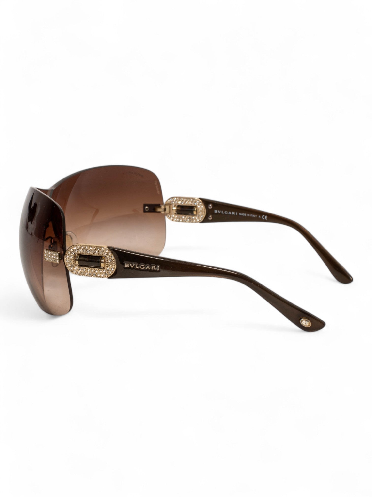 BROWN SHIELD RHINESTONE SUNGLASSES