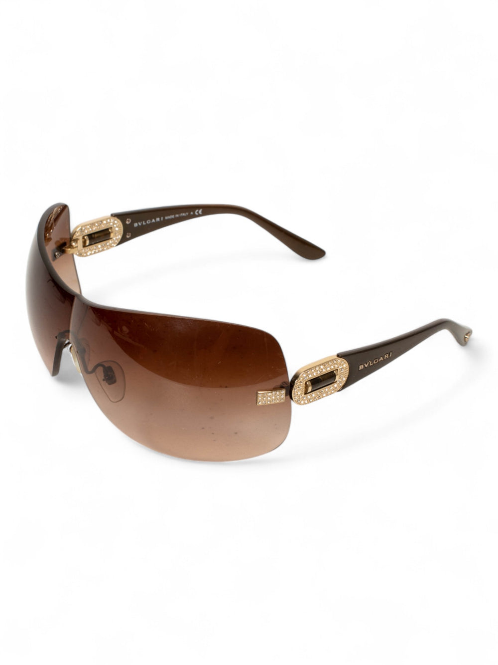 BROWN SHIELD RHINESTONE SUNGLASSES