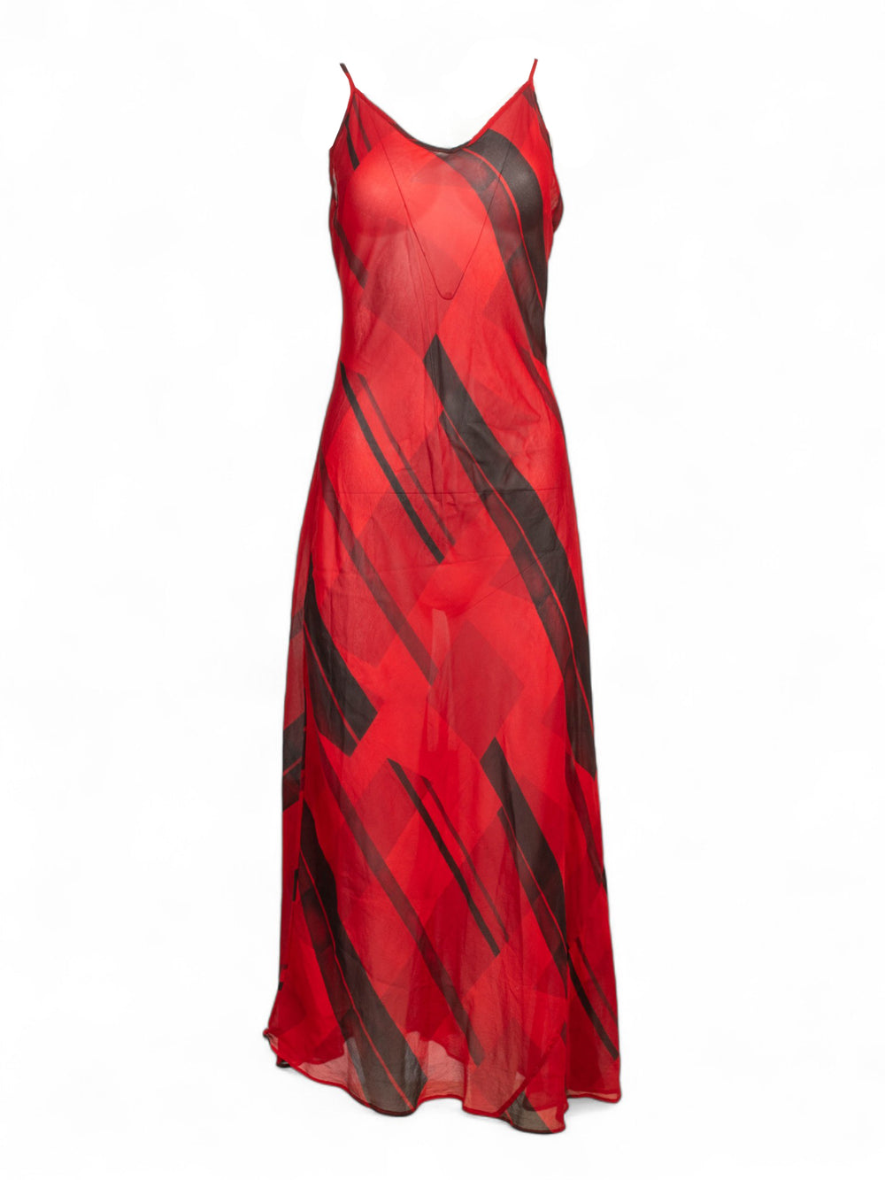 MAY 2000 RED AND BLACK OPEN BACK SILK DRESS