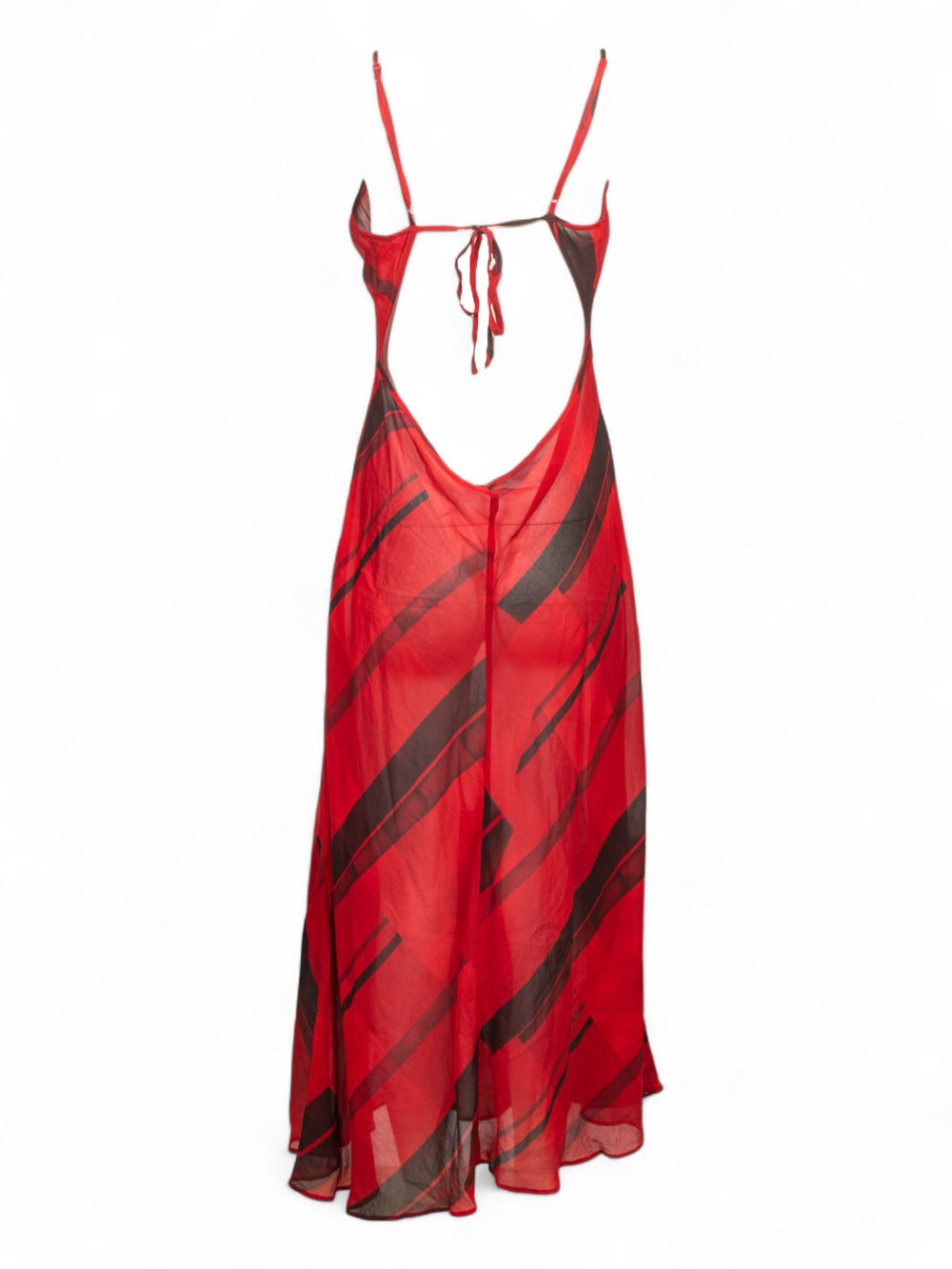 MAY 2000 RED AND BLACK OPEN BACK SILK DRESS