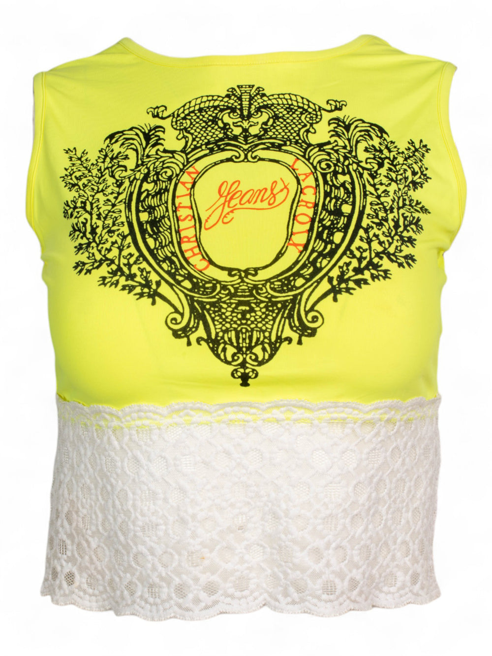 YELLOW & WHITE LACE LOGO TOP