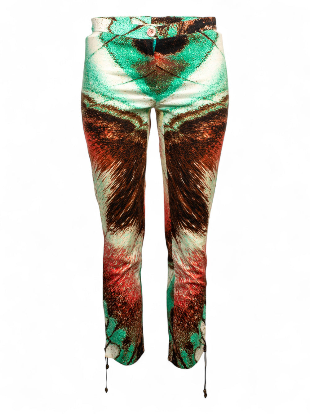 EARTH TONE FEATHER PRINTED CAPRIS WITH LEATHER DETAILS