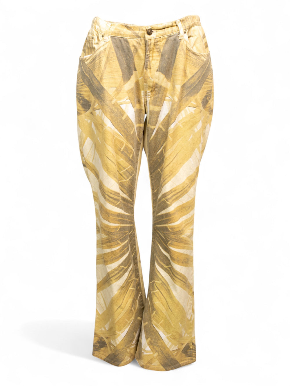 YELLOW PALM TREE PRINTED JEANS