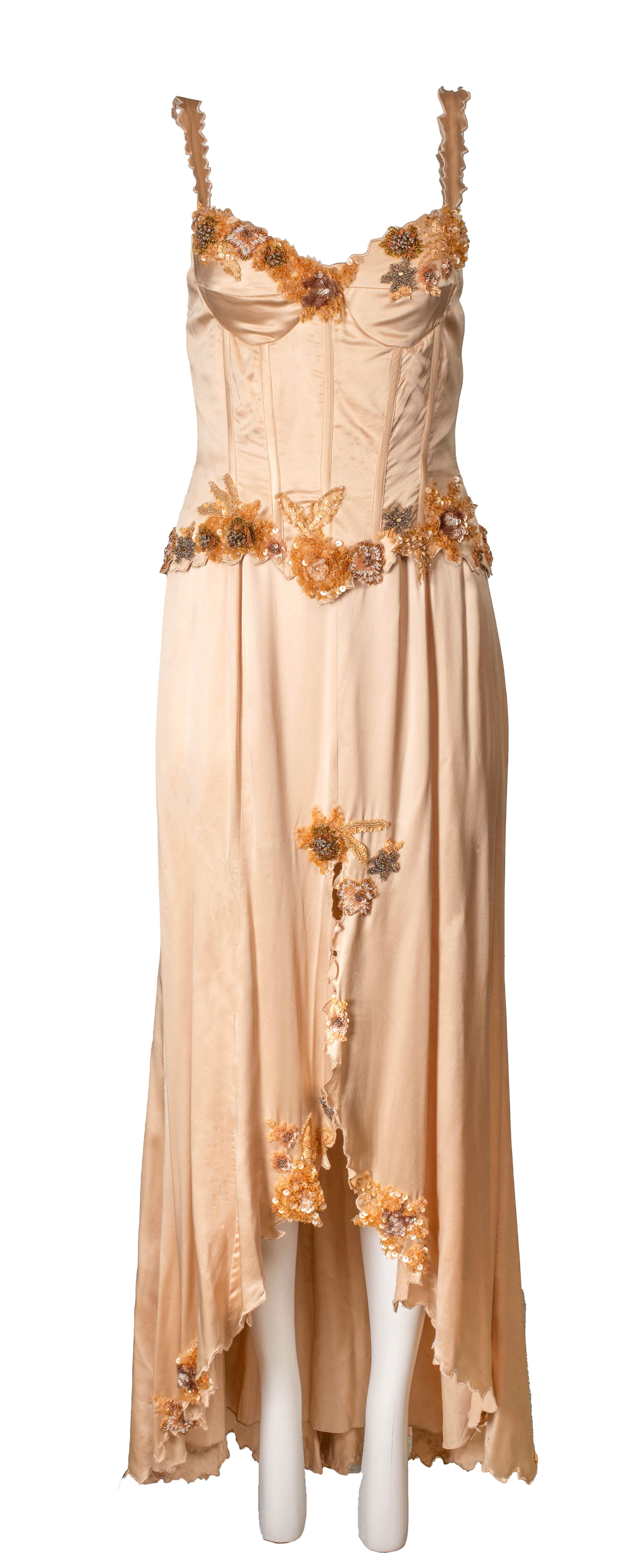 RARE CHAMPAGNE SEQUIN EMBELLISHED CORSET GOWN