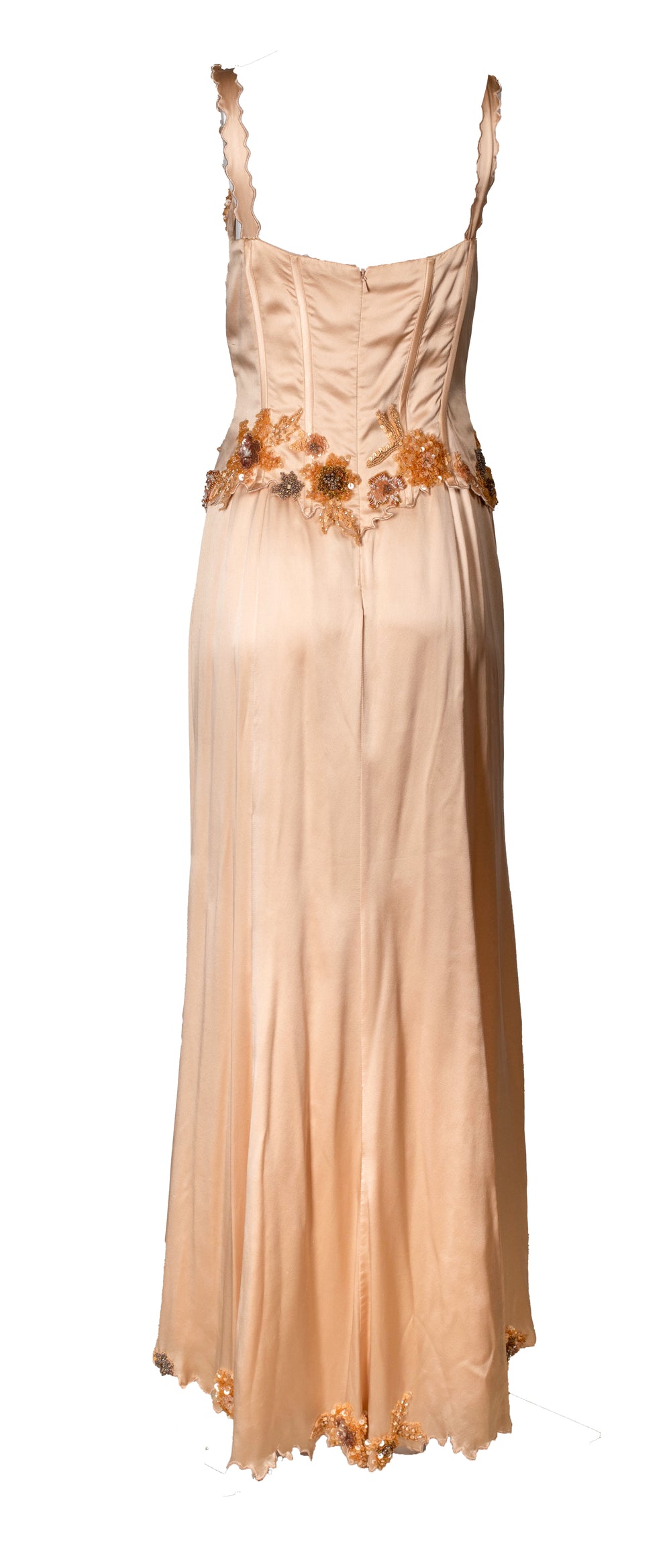 RARE CHAMPAGNE SEQUIN EMBELLISHED CORSET GOWN