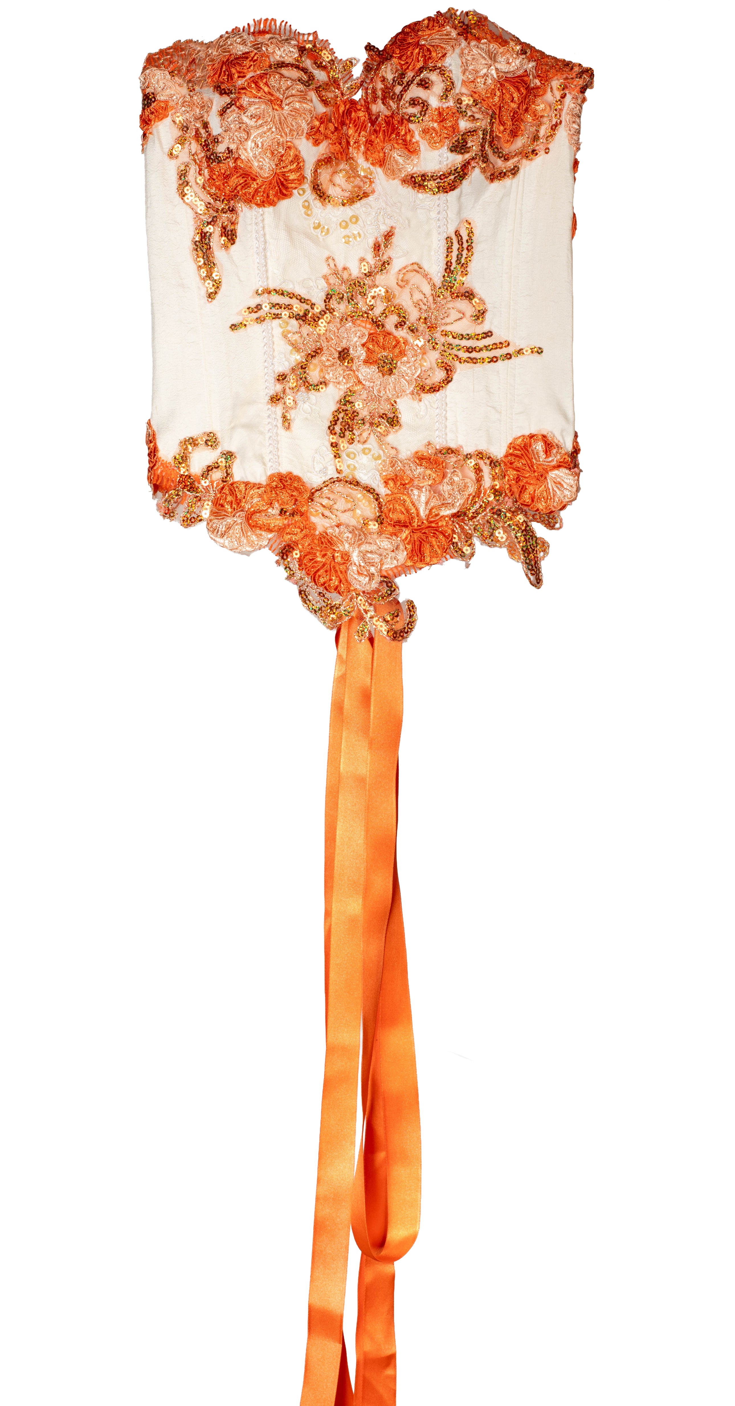 90S ORANGE & WHITE SEQUIN LACE CORSET TOP