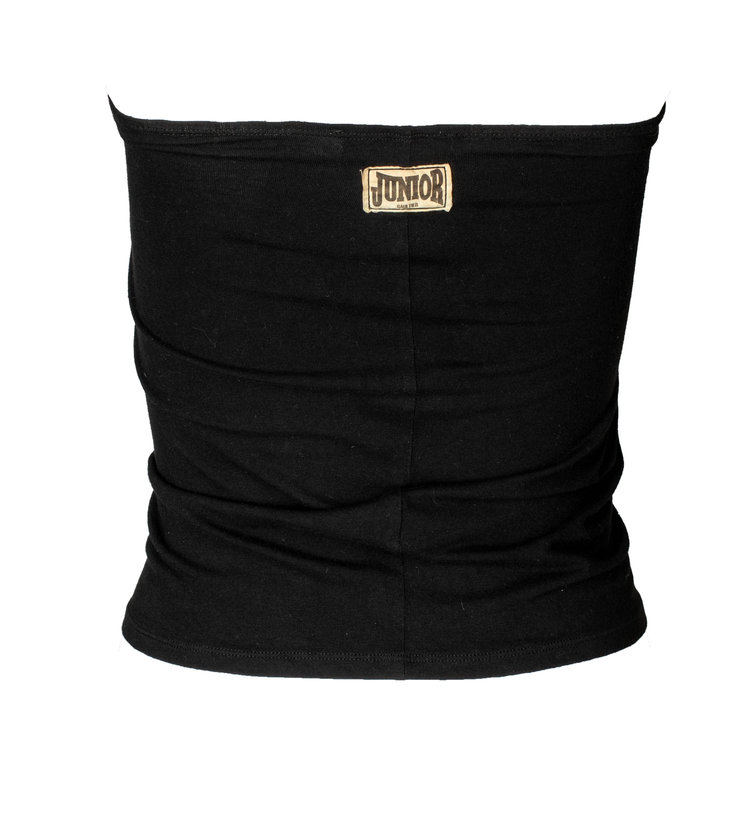 90S BLACK & RED STRIPED TUBE TOP W/ MESH OVERLAY