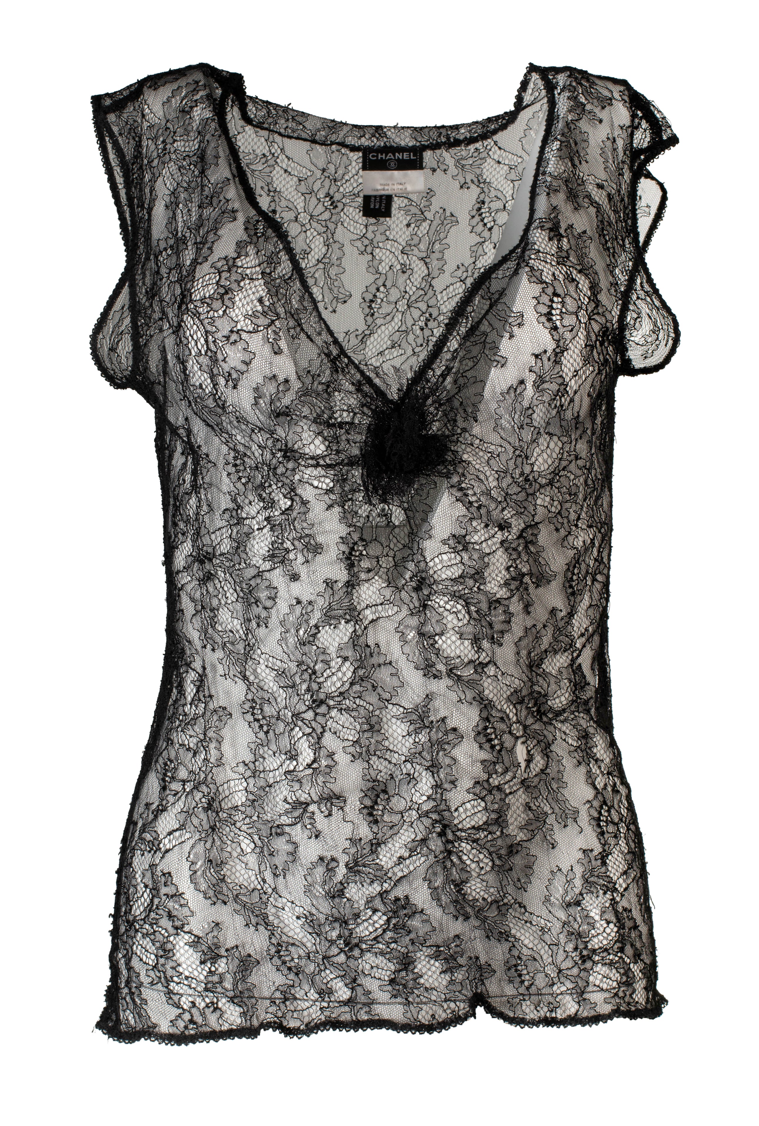FW04 BLACK CHANTILLY LACE SLEEVELESS TOP *ALTERED*