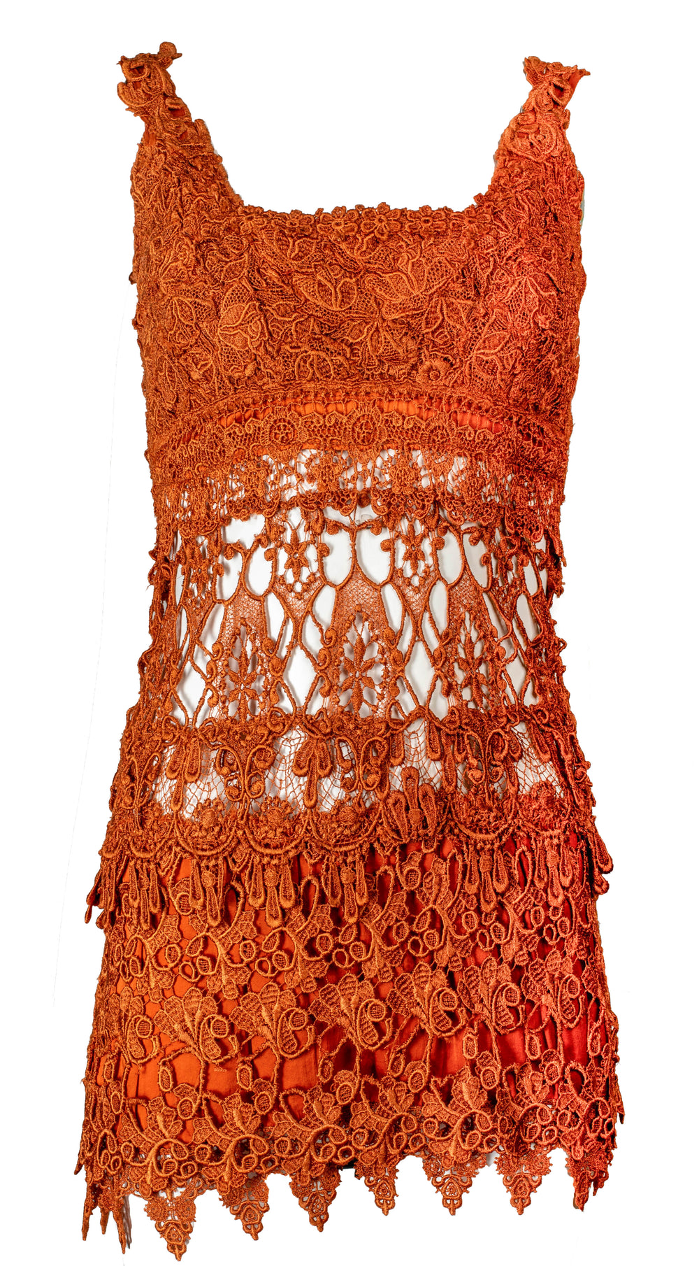 BROWN CROCHET MINI DRESS