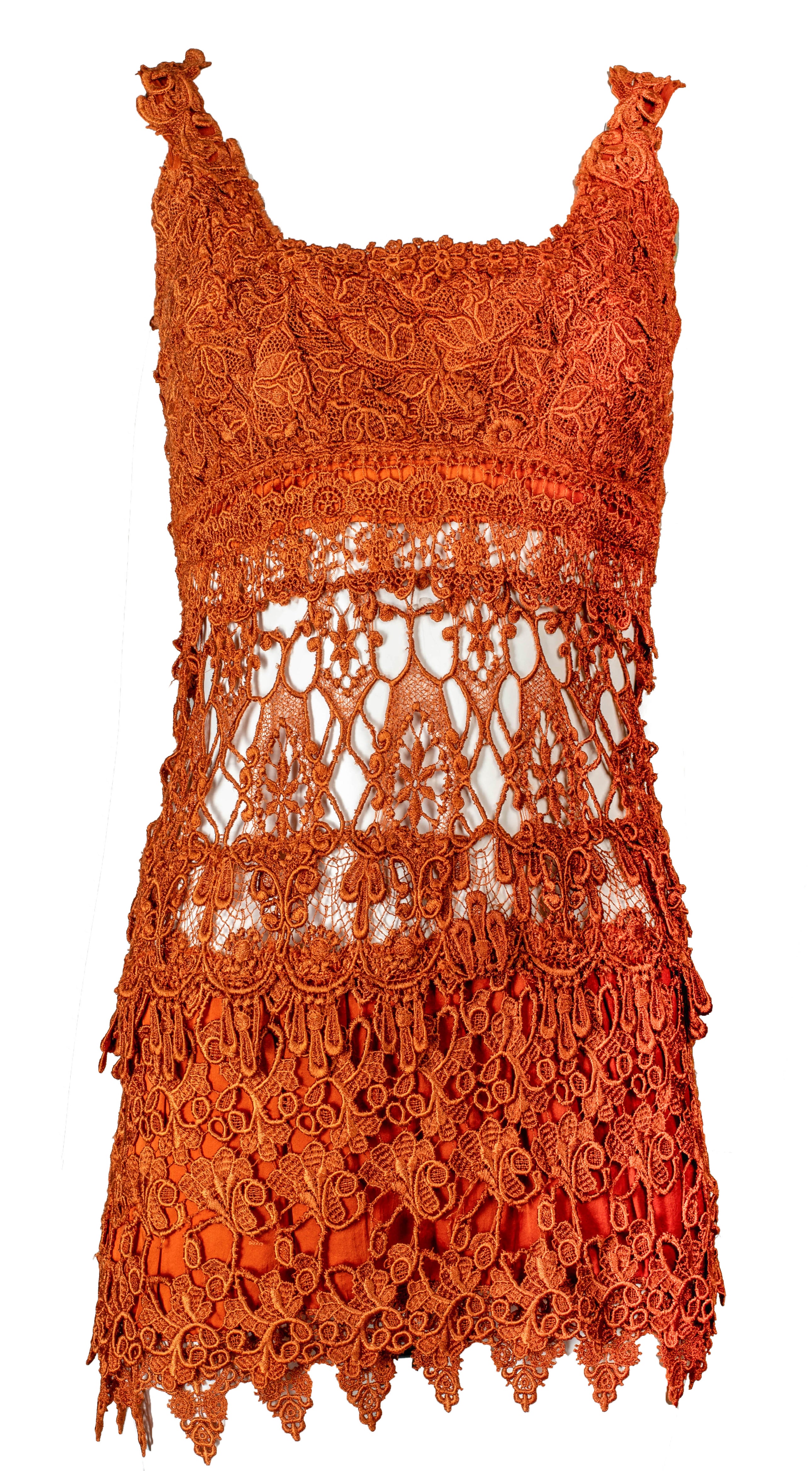 BROWN CROCHET MINI DRESS