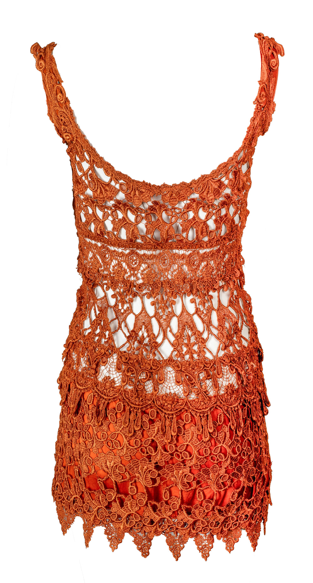 BROWN CROCHET MINI DRESS