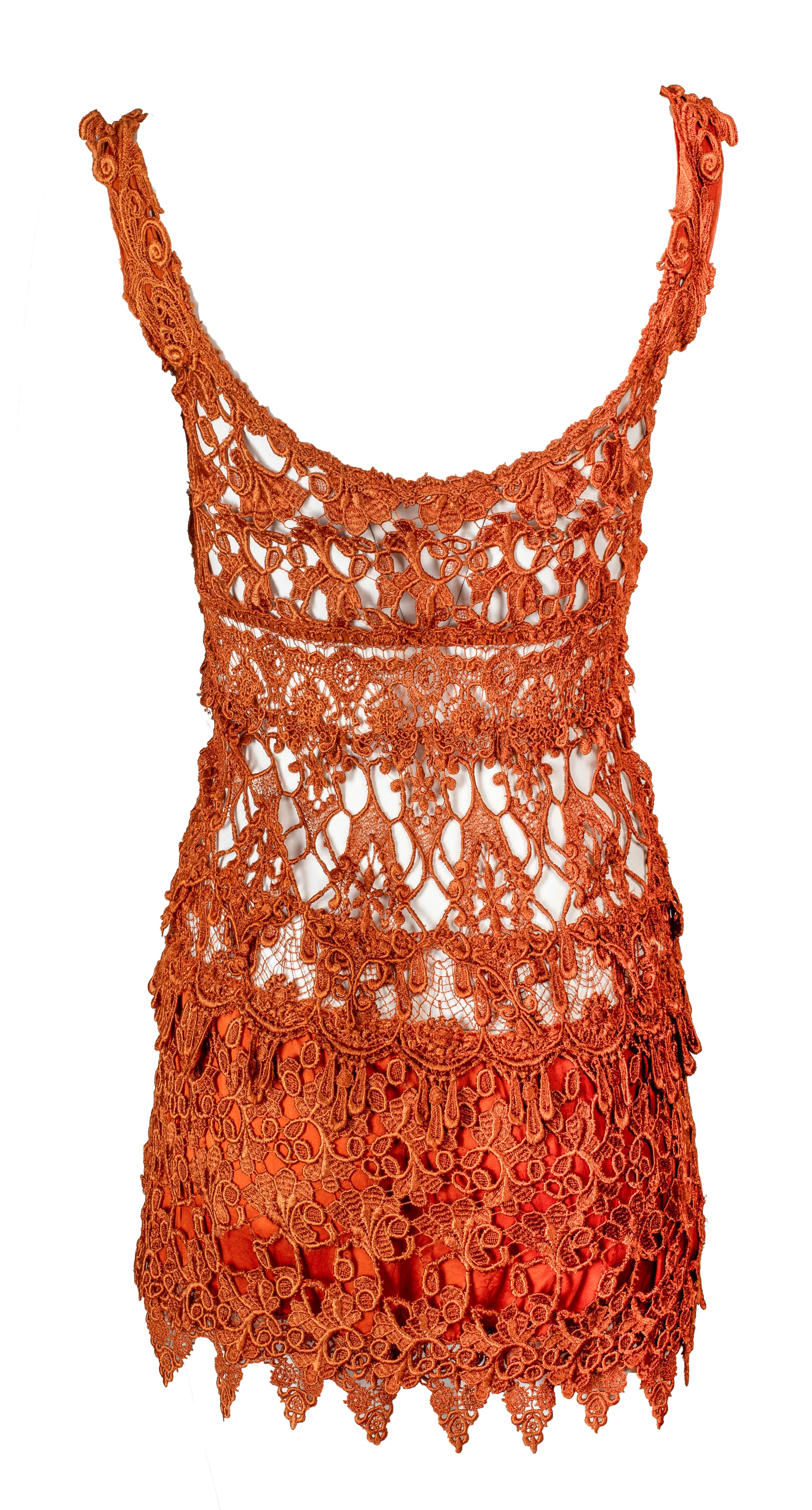 BROWN CROCHET MINI DRESS