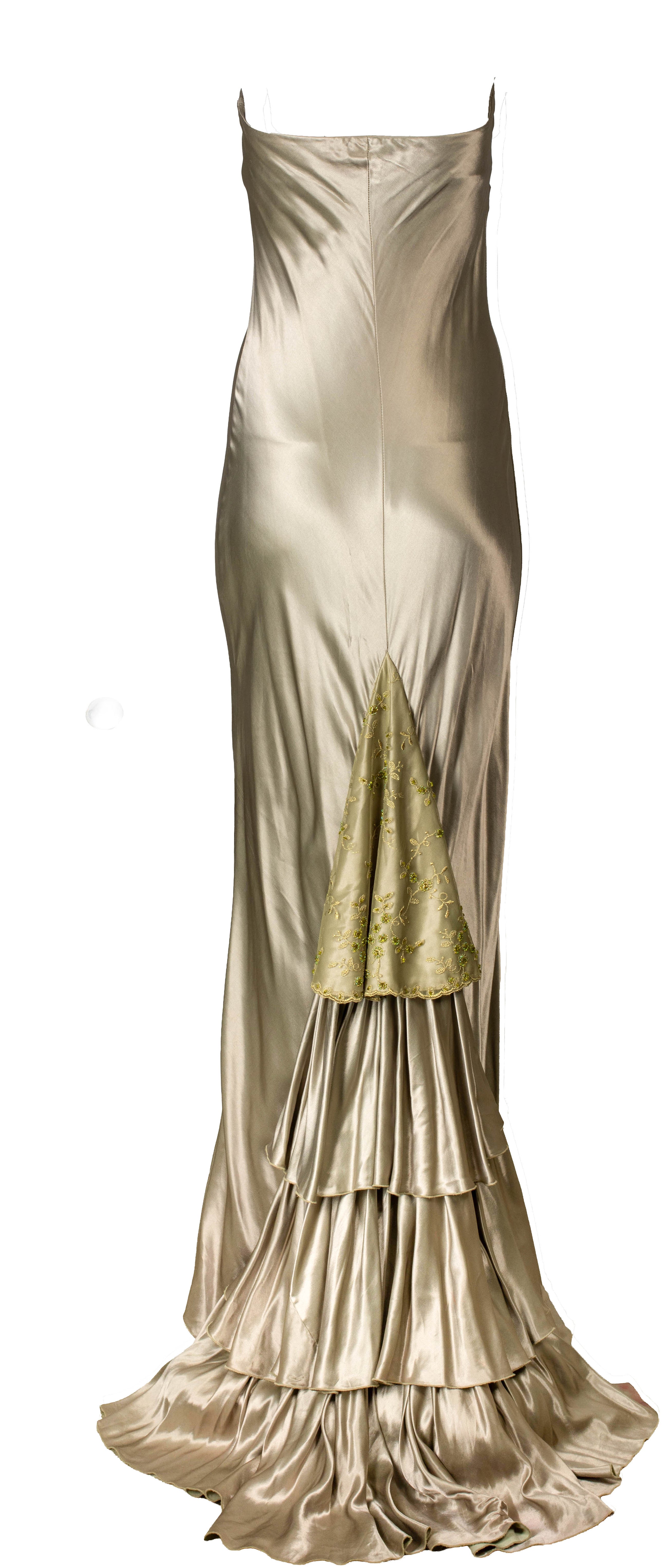 VINTAGE SAGE GOWN WITH EMBELLISHED TRAIN