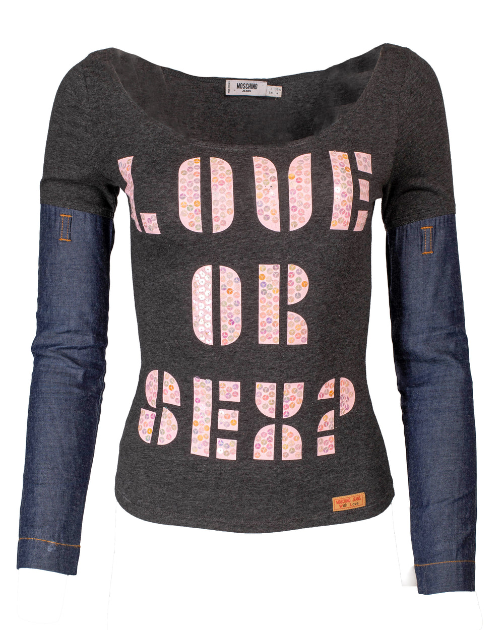 "LOVE OR SEX" DENIM SLEEVE TOP