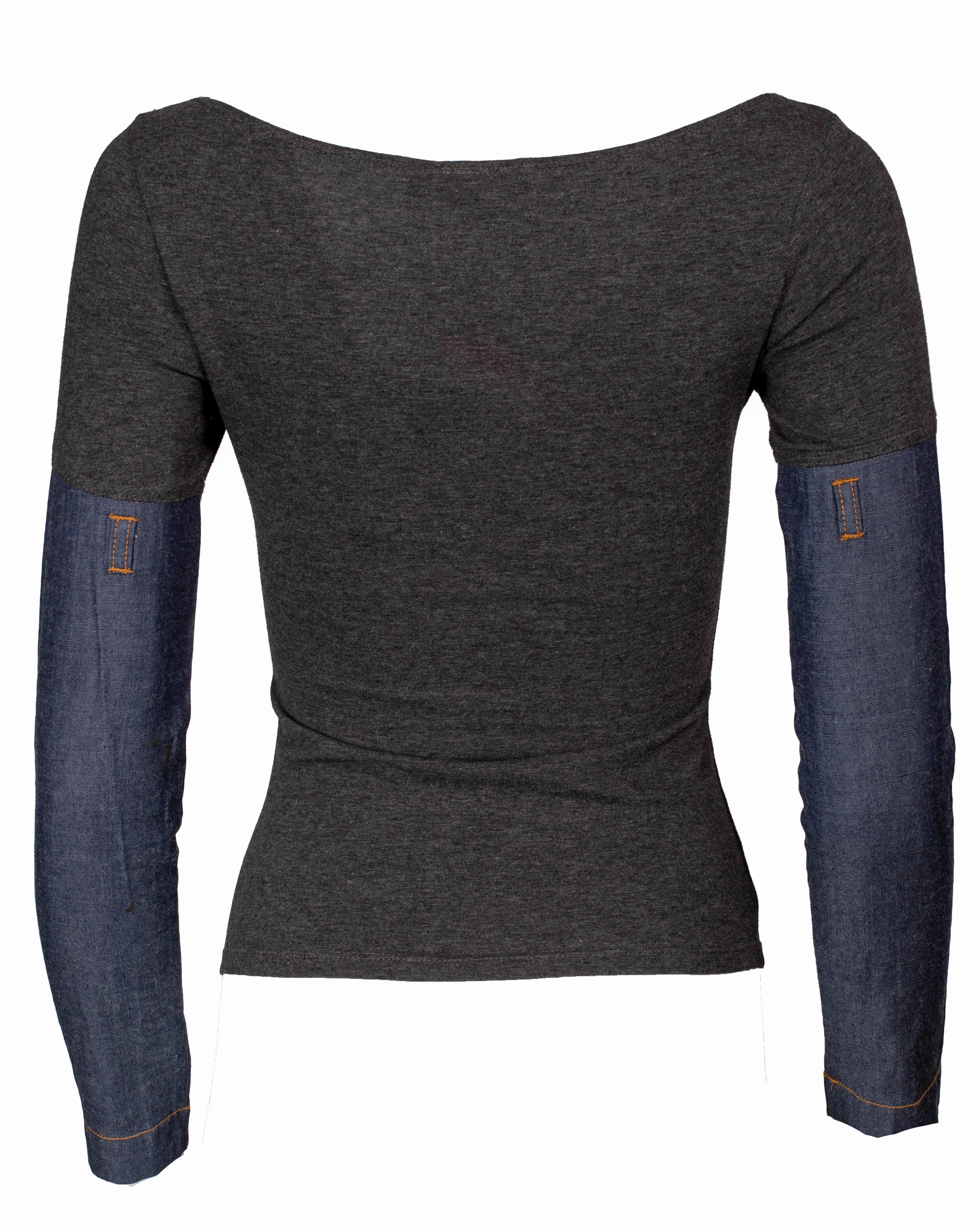 "LOVE OR SEX" DENIM SLEEVE TOP