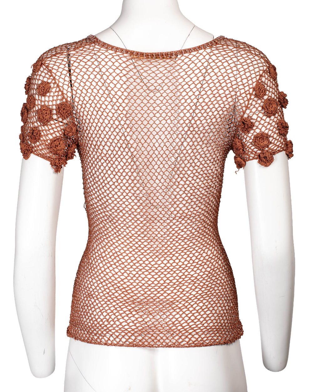 BROWN CROCHET & FLORAL EMBELLISHED TOP