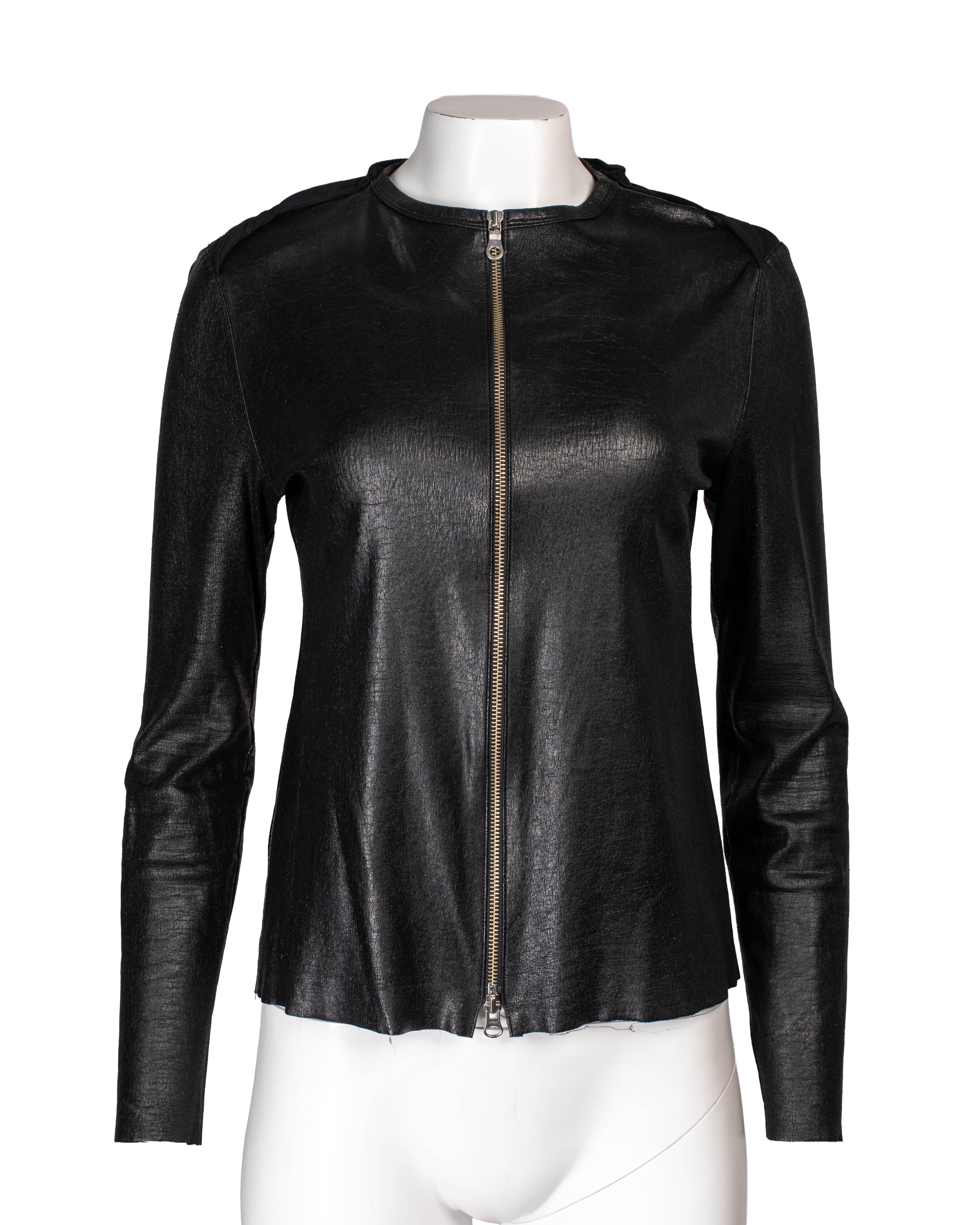 FAUX LEATHER HOODED ZIP UP @JOEL