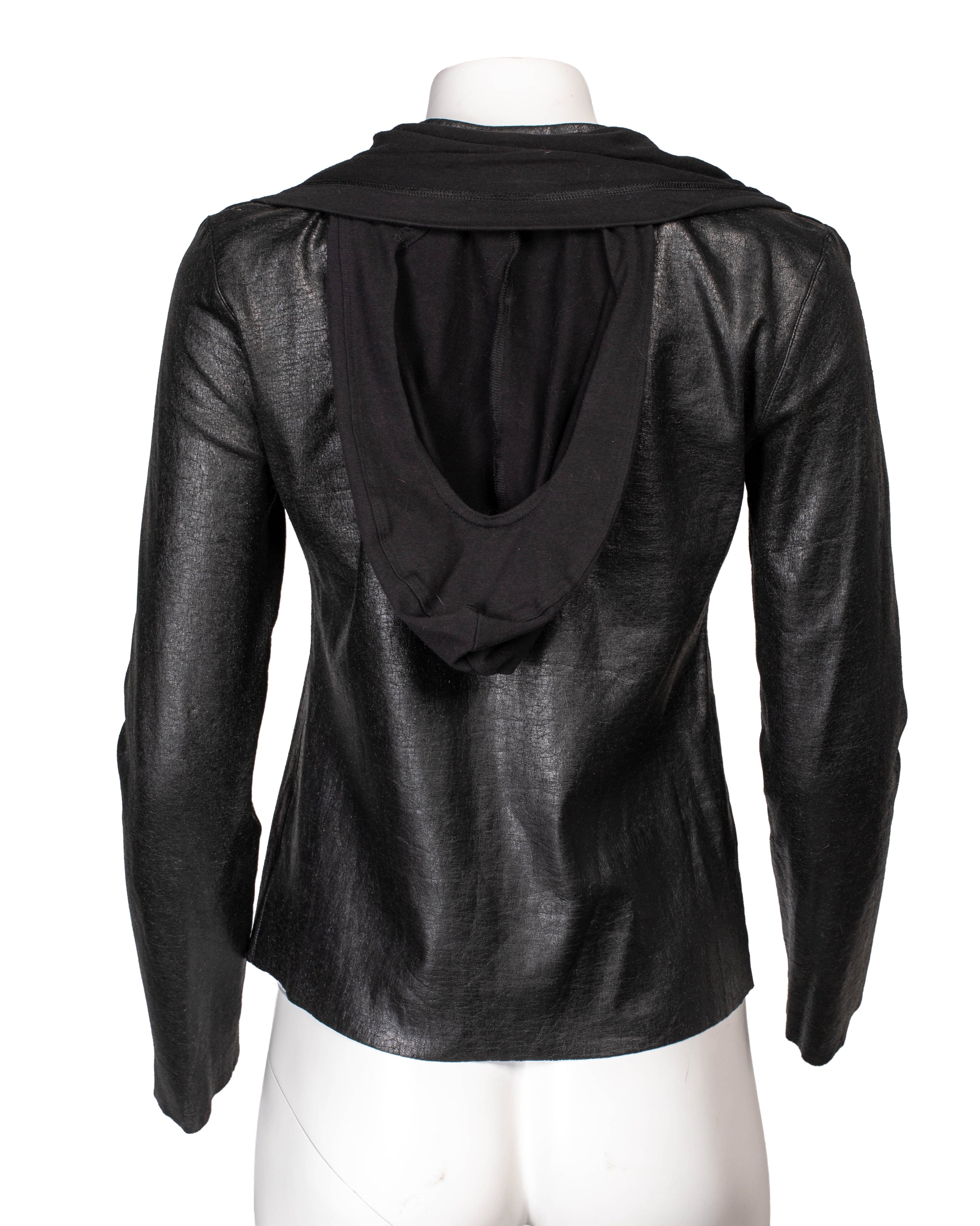 FAUX LEATHER HOODED ZIP UP @JOEL