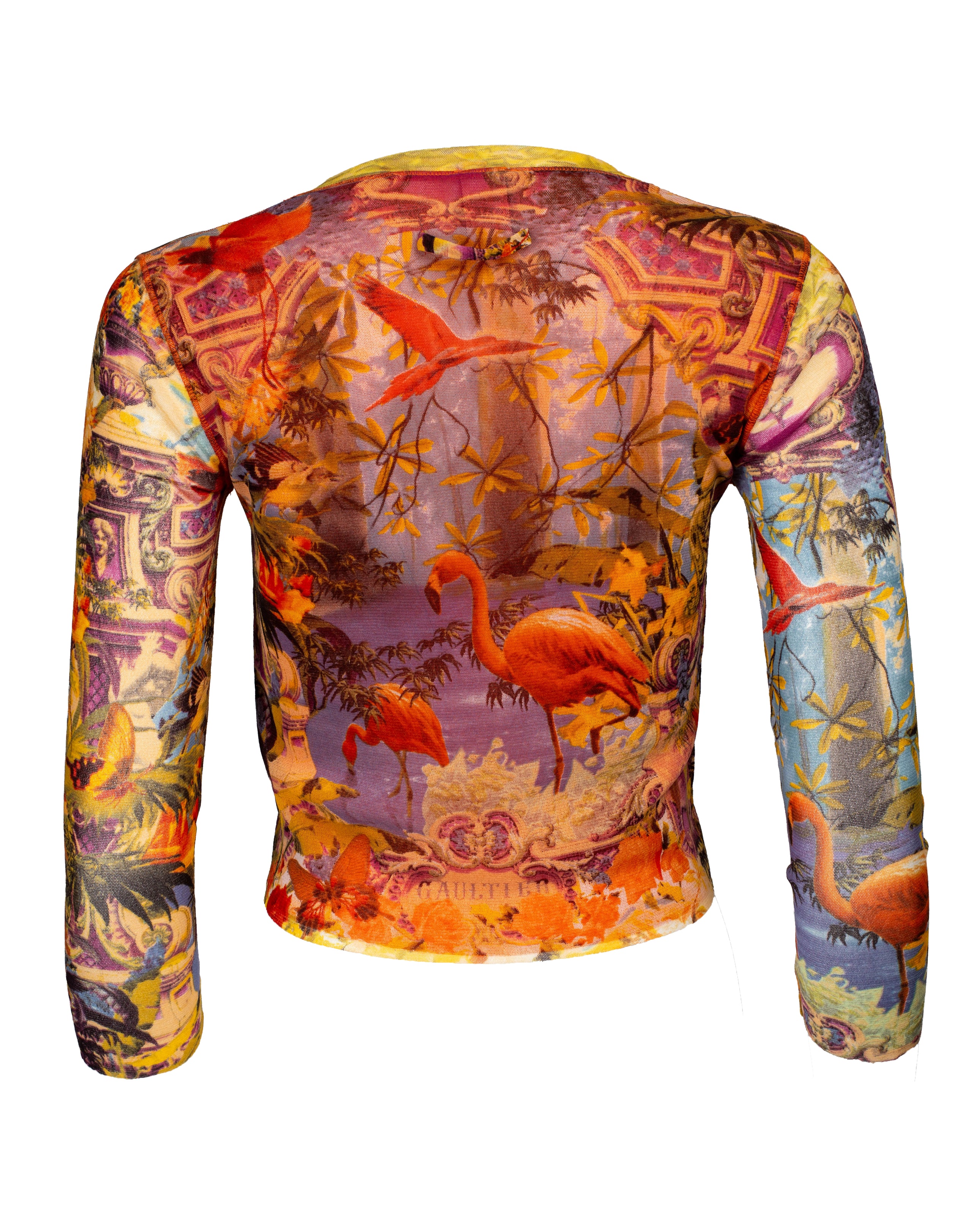 SS1999 FLAMINGO PRINT BUTTON DOWN MESH CARDIGAN