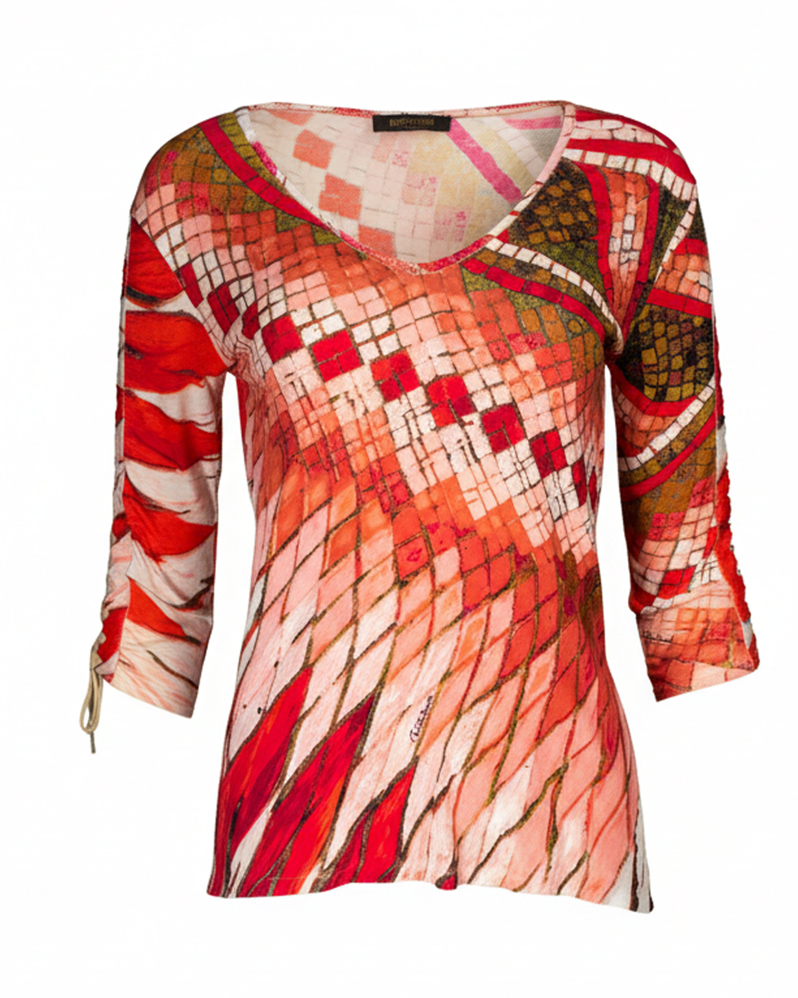 2004 RED SCALE ABSTRACT PRINT 3/4 SLEEVE TOP
