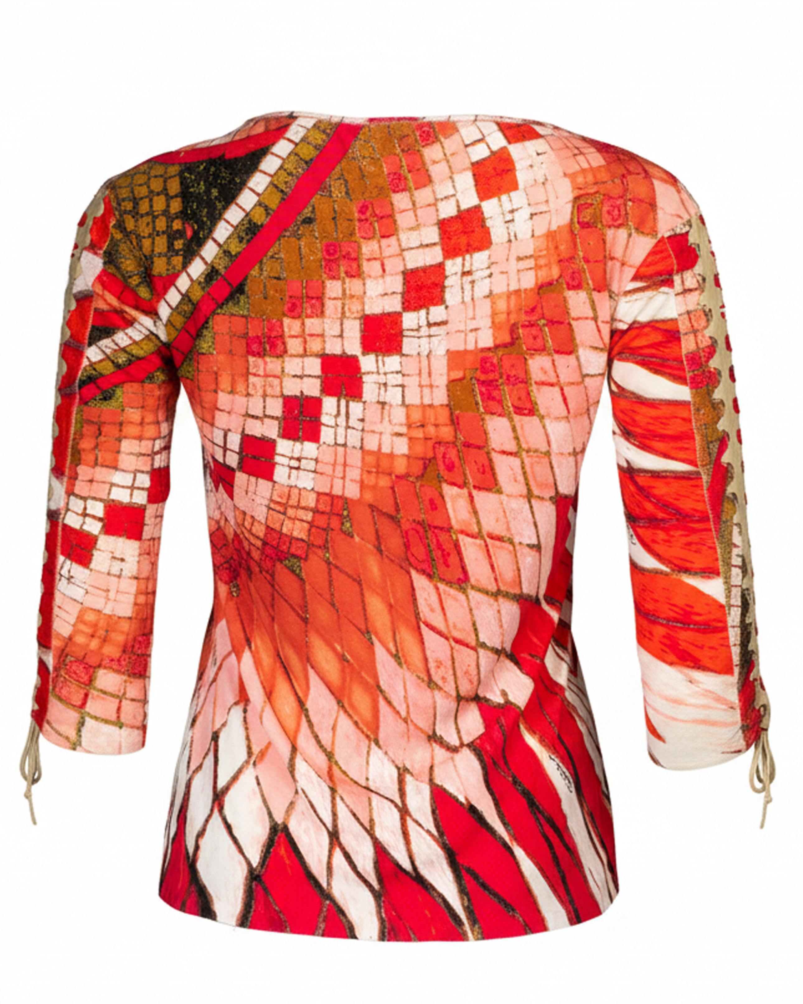 2004 RED SCALE ABSTRACT PRINT 3/4 SLEEVE TOP