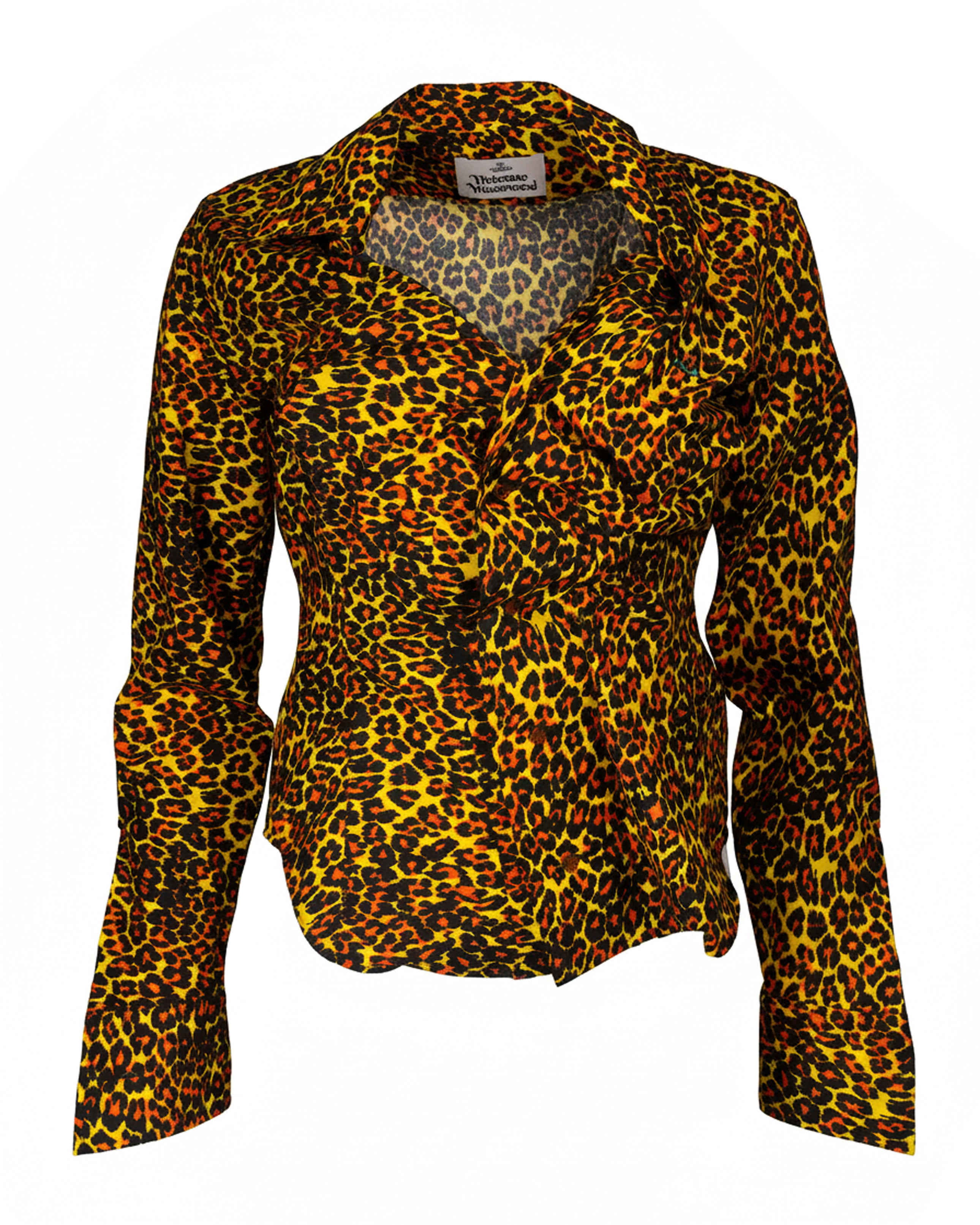 AW23 LEOPARD PRINTED DRAPED BUTTON DOWN TOP (NWT)