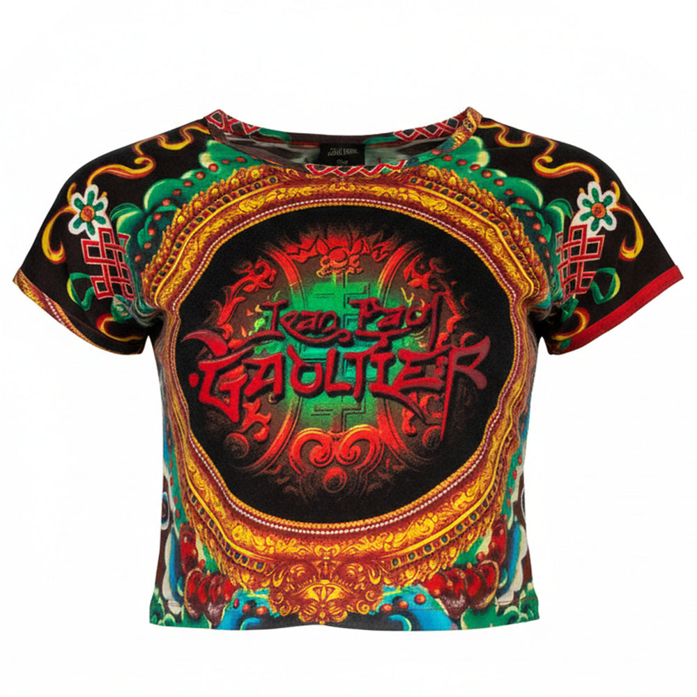 90S SHIVA TATTOO PRINT SHORT SLEEVE TOP