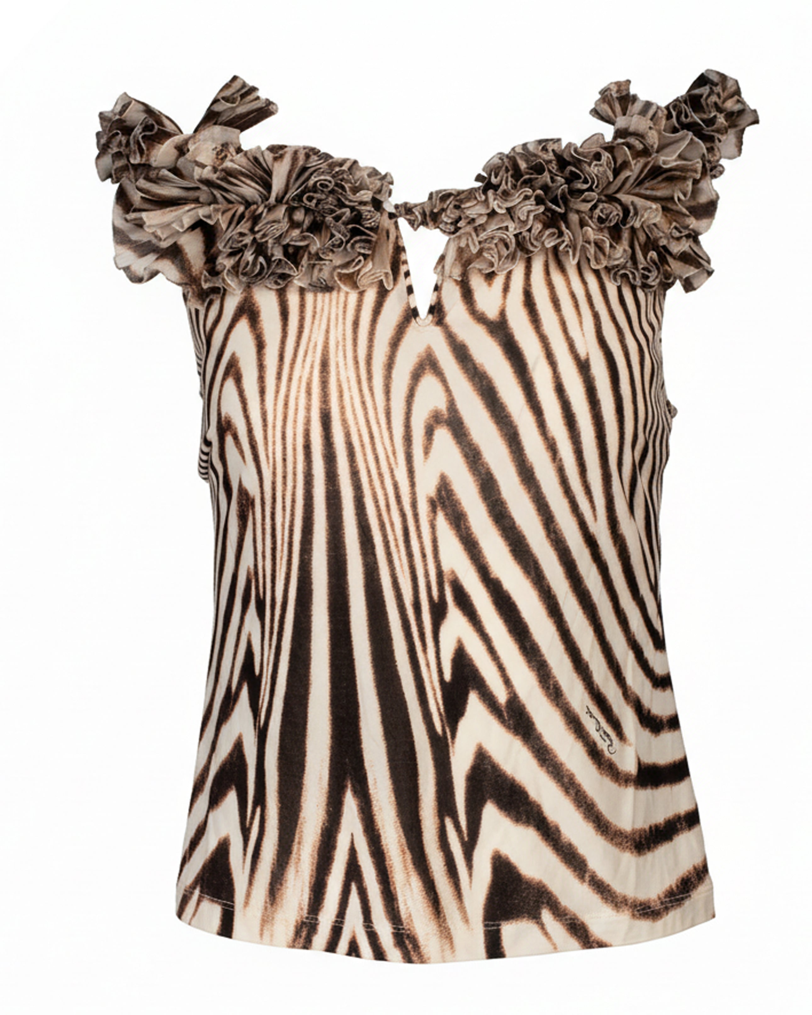 BROWN & WHITE ZEBRA RUFFLE TOP @MDSG