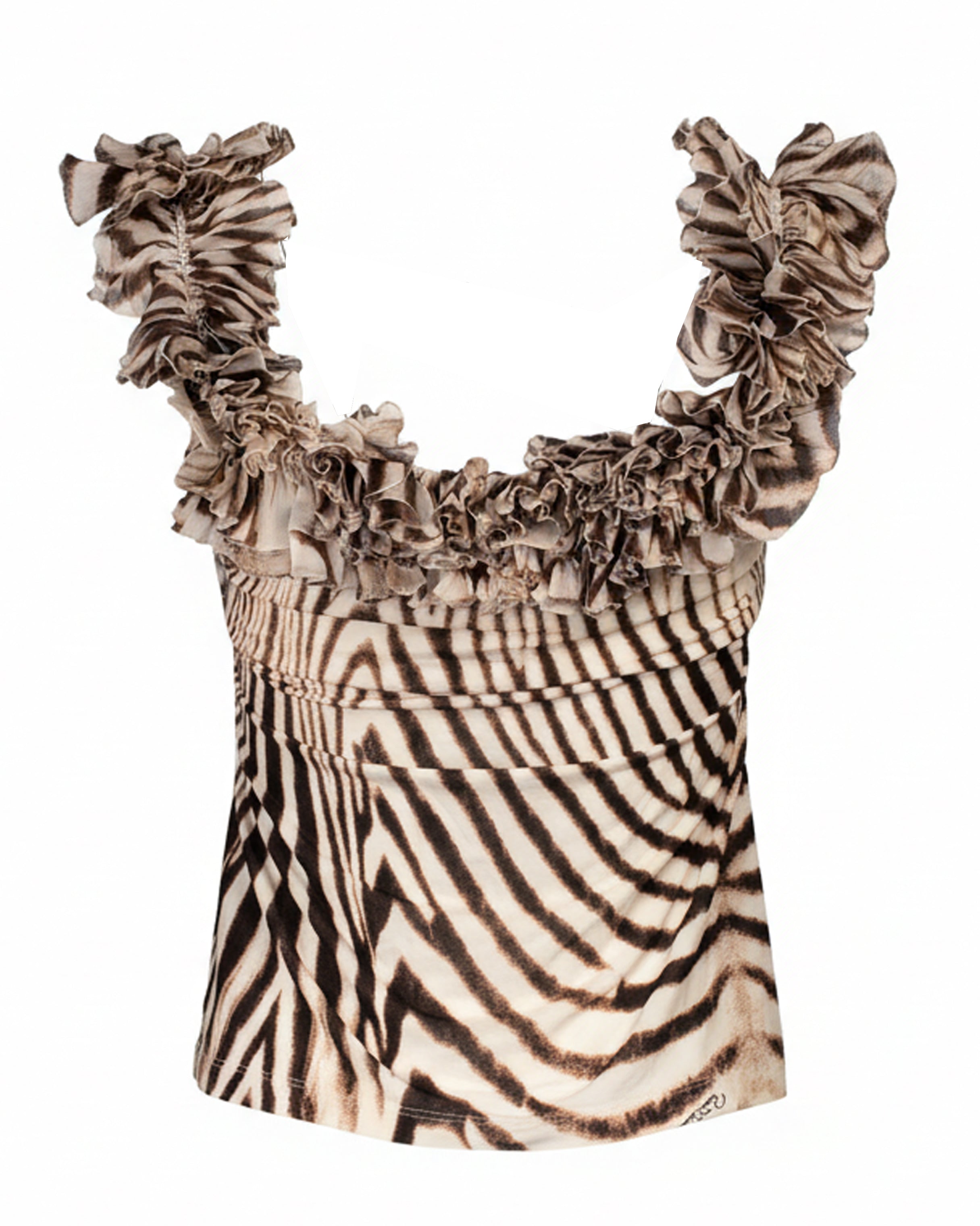 BROWN & WHITE ZEBRA RUFFLE TOP @MDSG