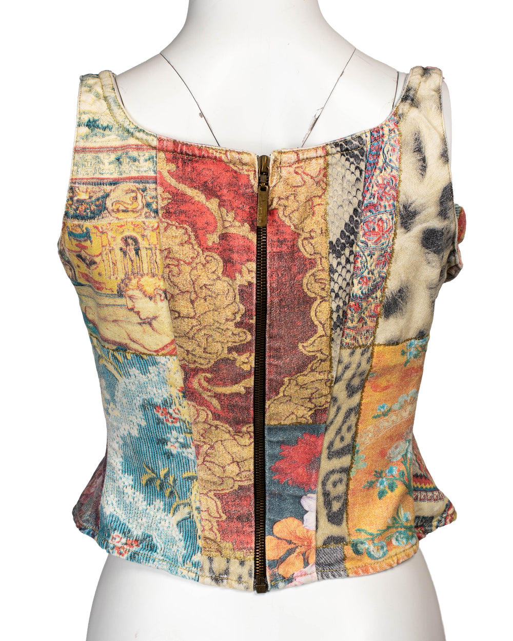 FW02 PATCHWORK PRINTED ZIP UP CORSET TOP