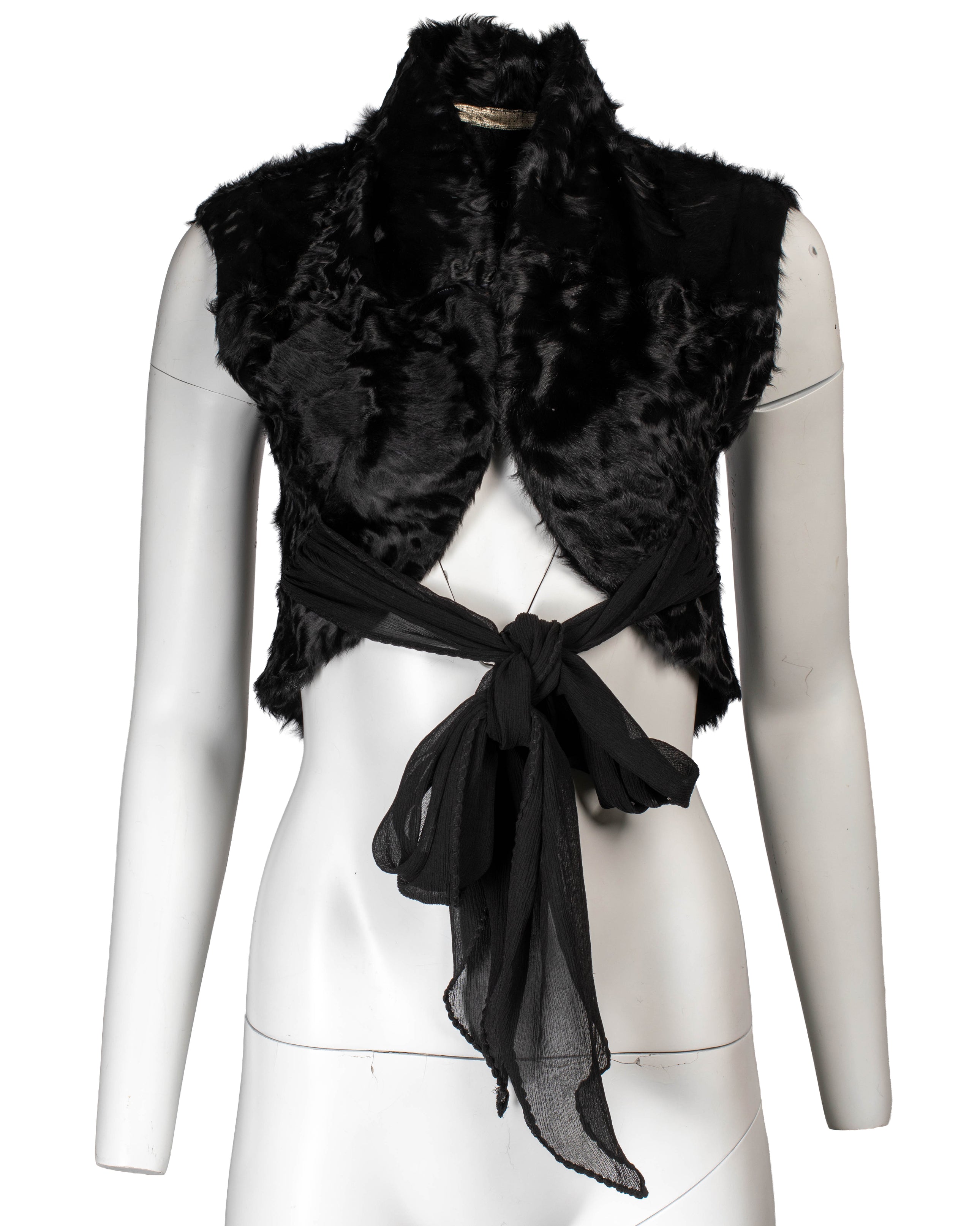 90S BLACK ITALIAN SILK & LAMB FUR VEST TOP