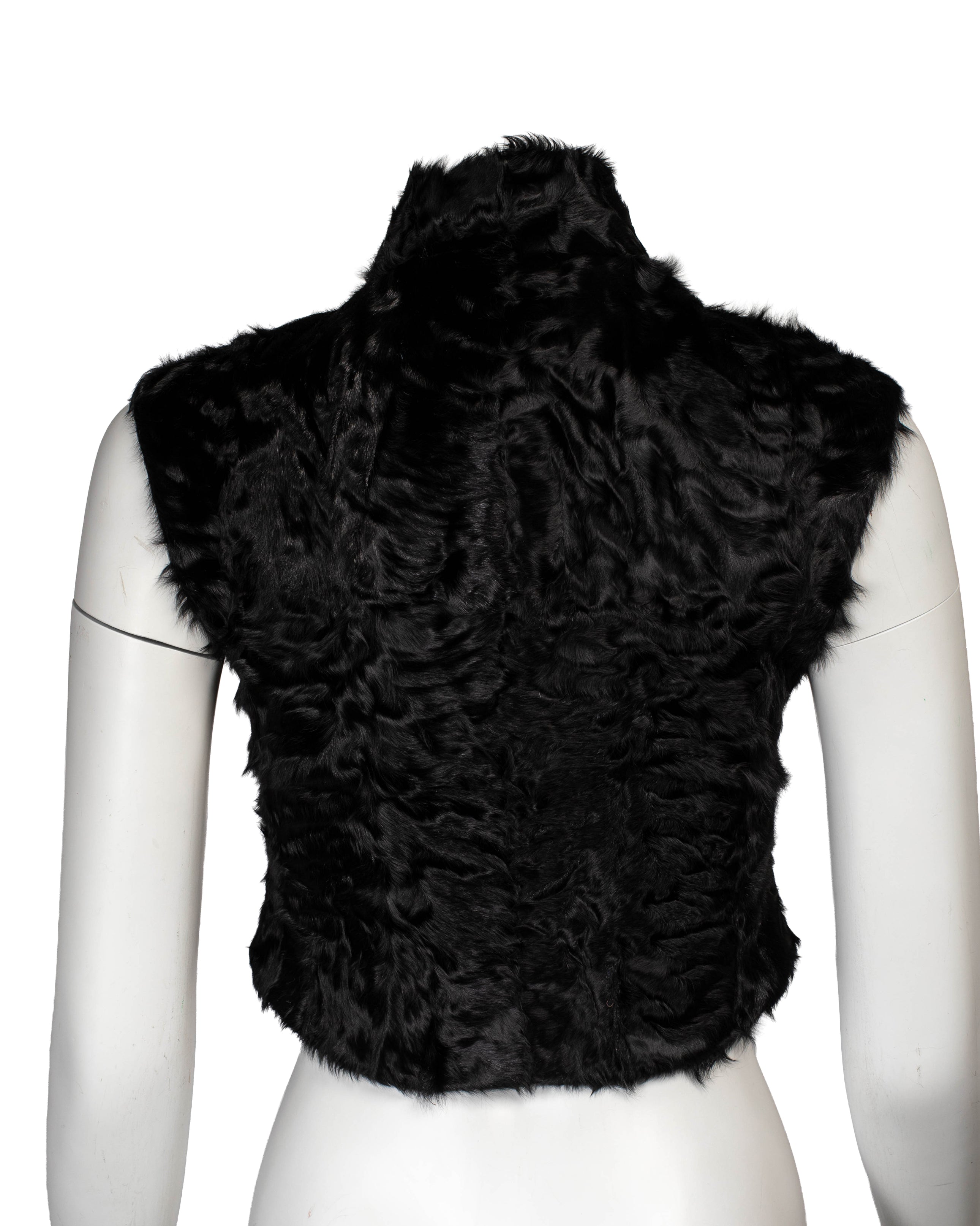 90S BLACK ITALIAN SILK & LAMB FUR VEST TOP