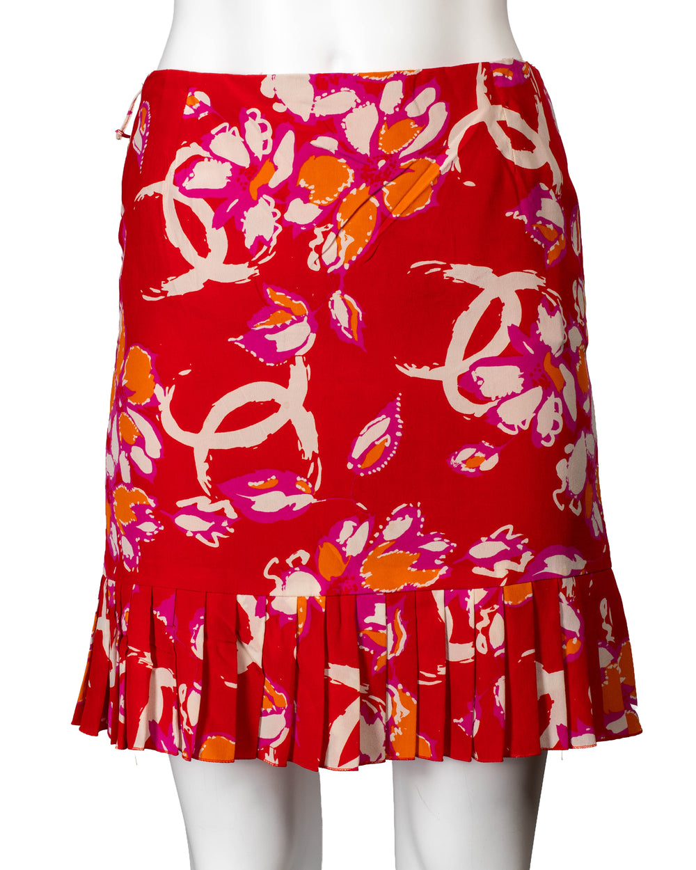 2001 CC LOGO RED SKIRT W PLEATED HEM (AS IS - ALTERED)