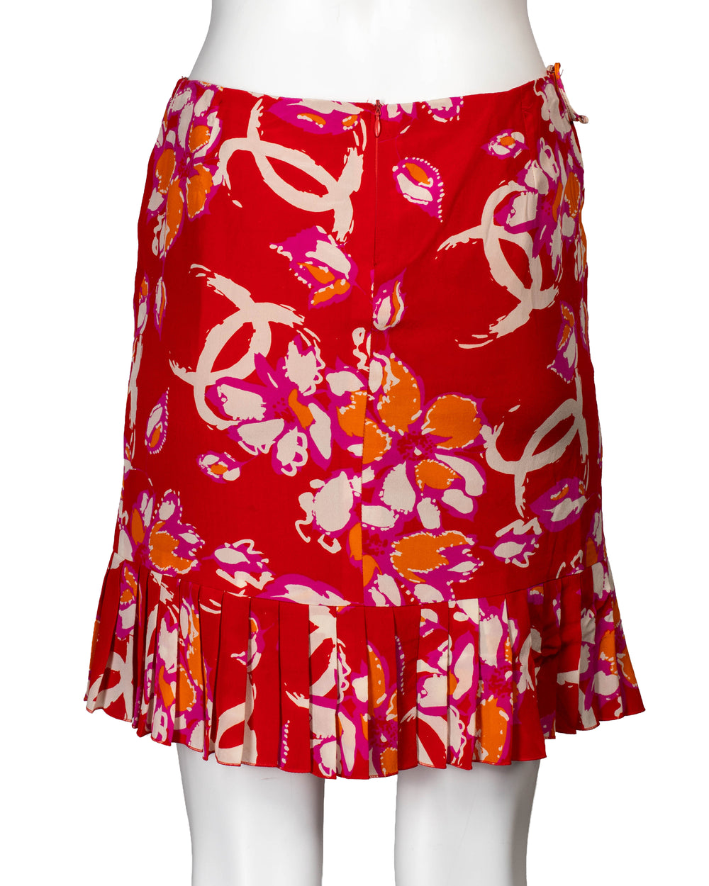 2001 CC LOGO RED SKIRT W PLEATED HEM (AS IS - ALTERED)