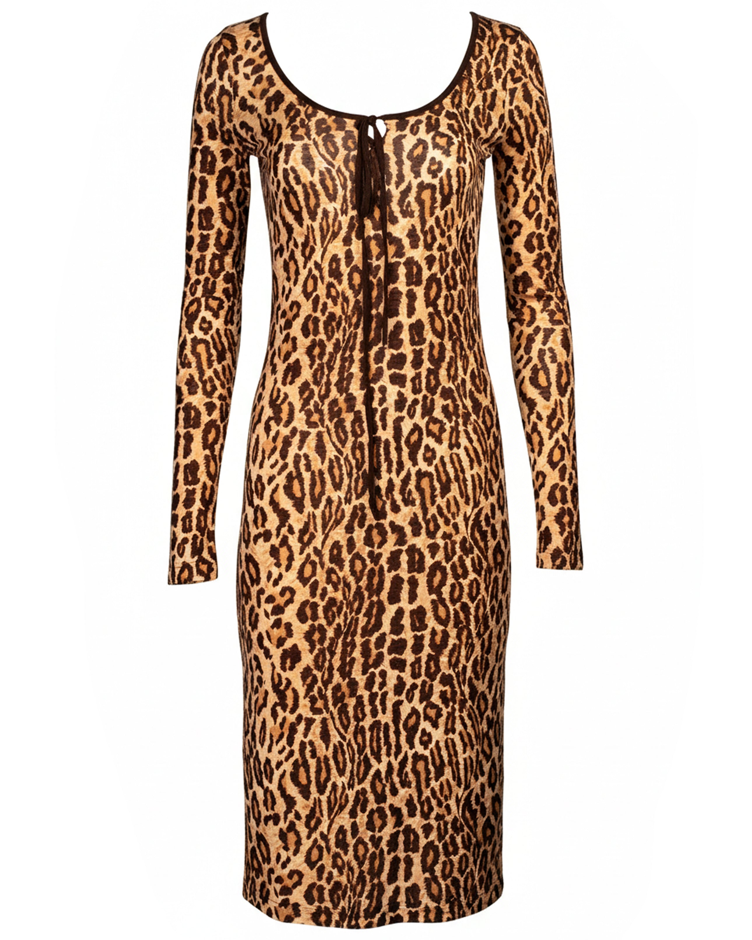 CHEETAH PRINTED L/S MIDI DRESS