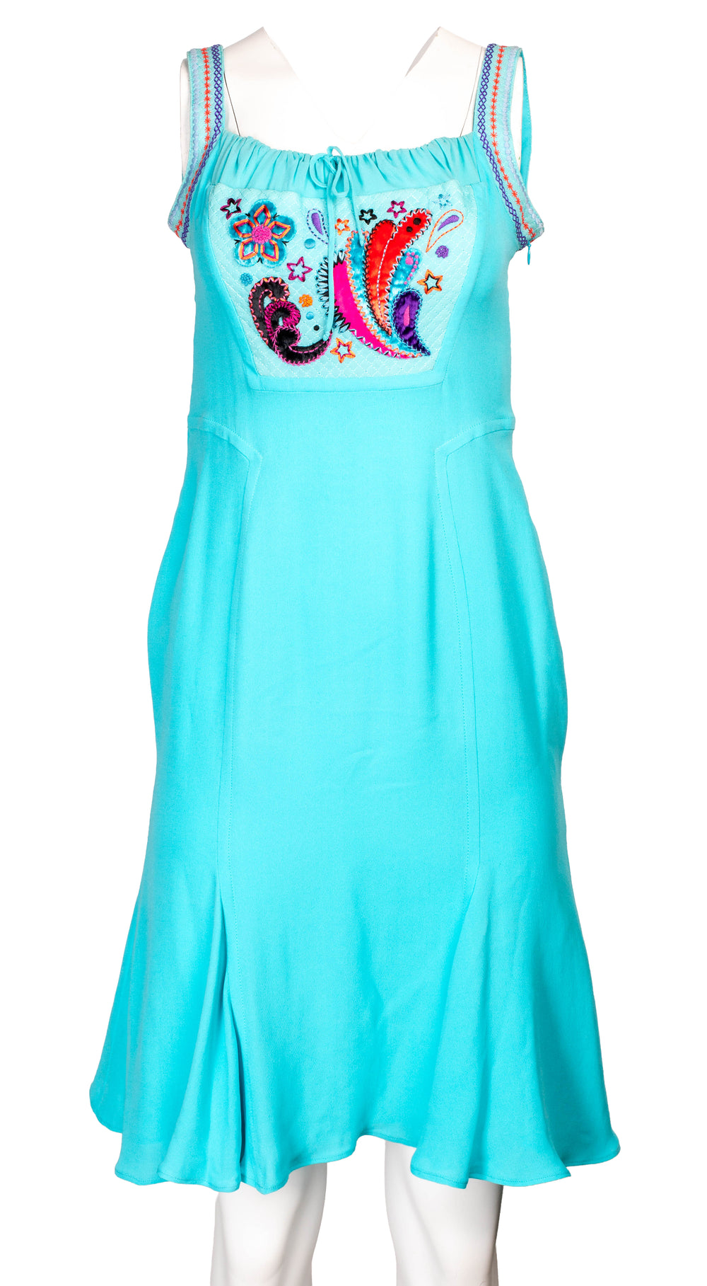 90s BLUE EMBROIDERED VELVET MIDI DRESS