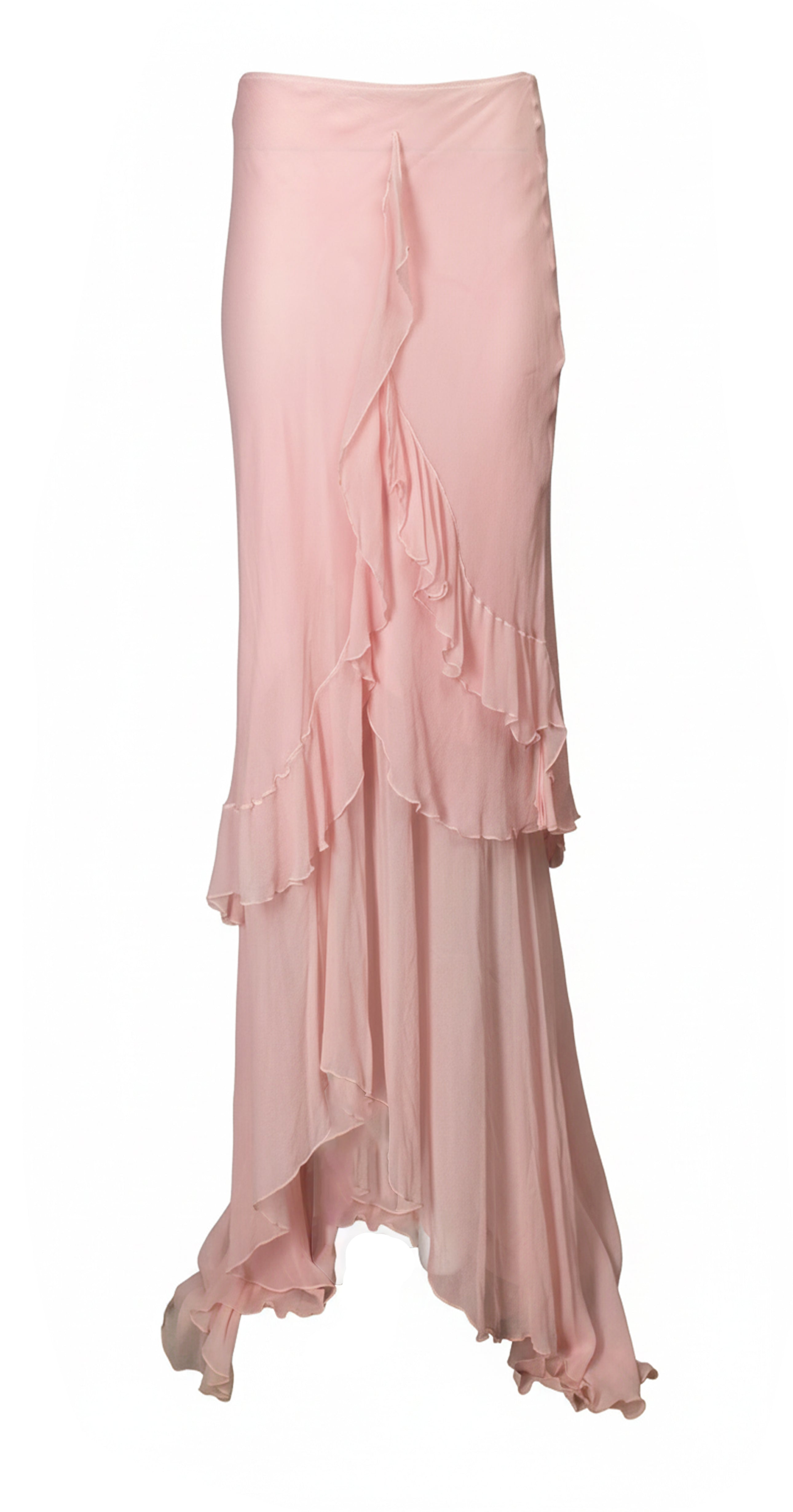 BABY PINK SILK RUFFLED SKIRT