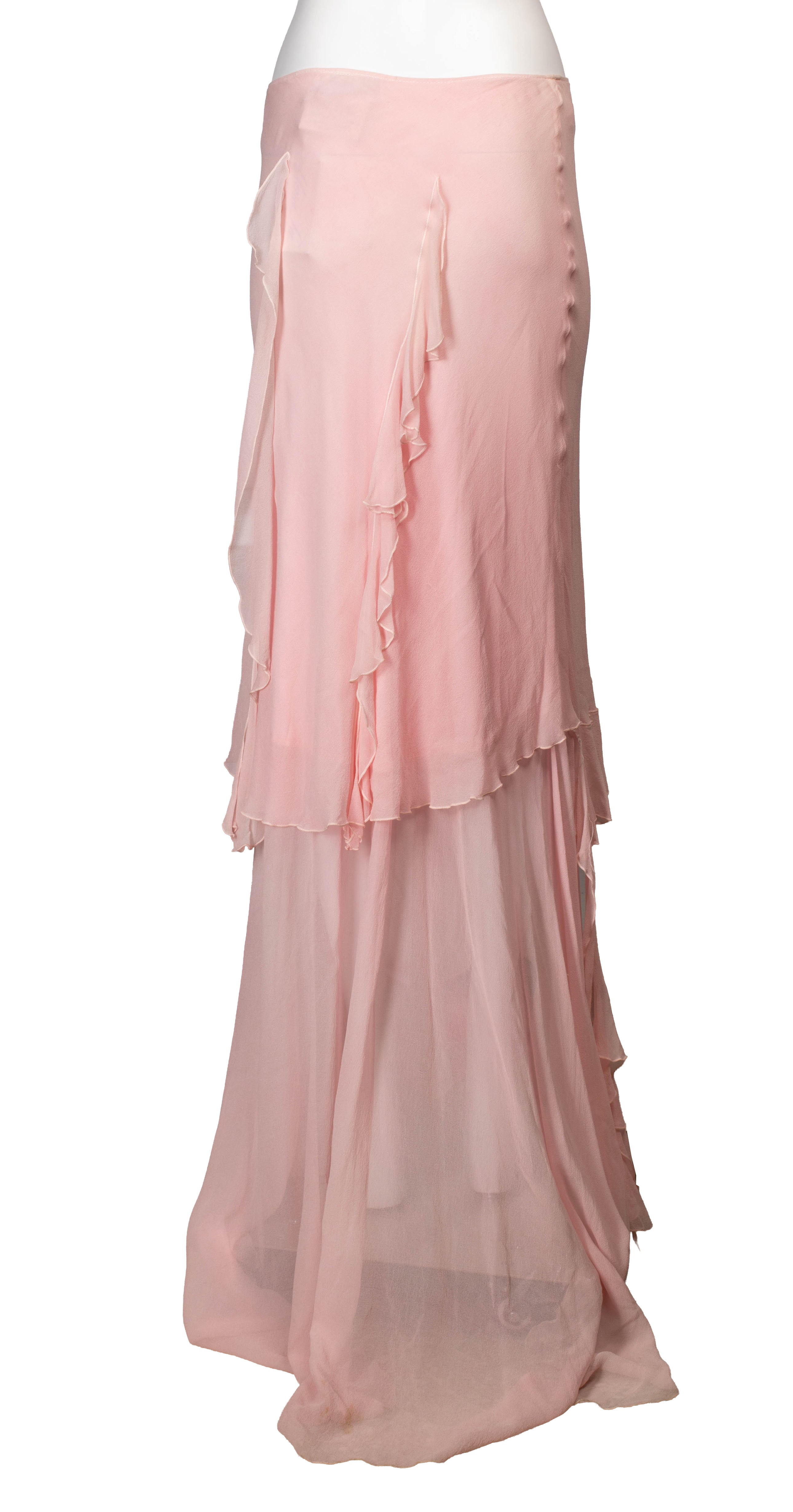 BABY PINK SILK RUFFLED SKIRT