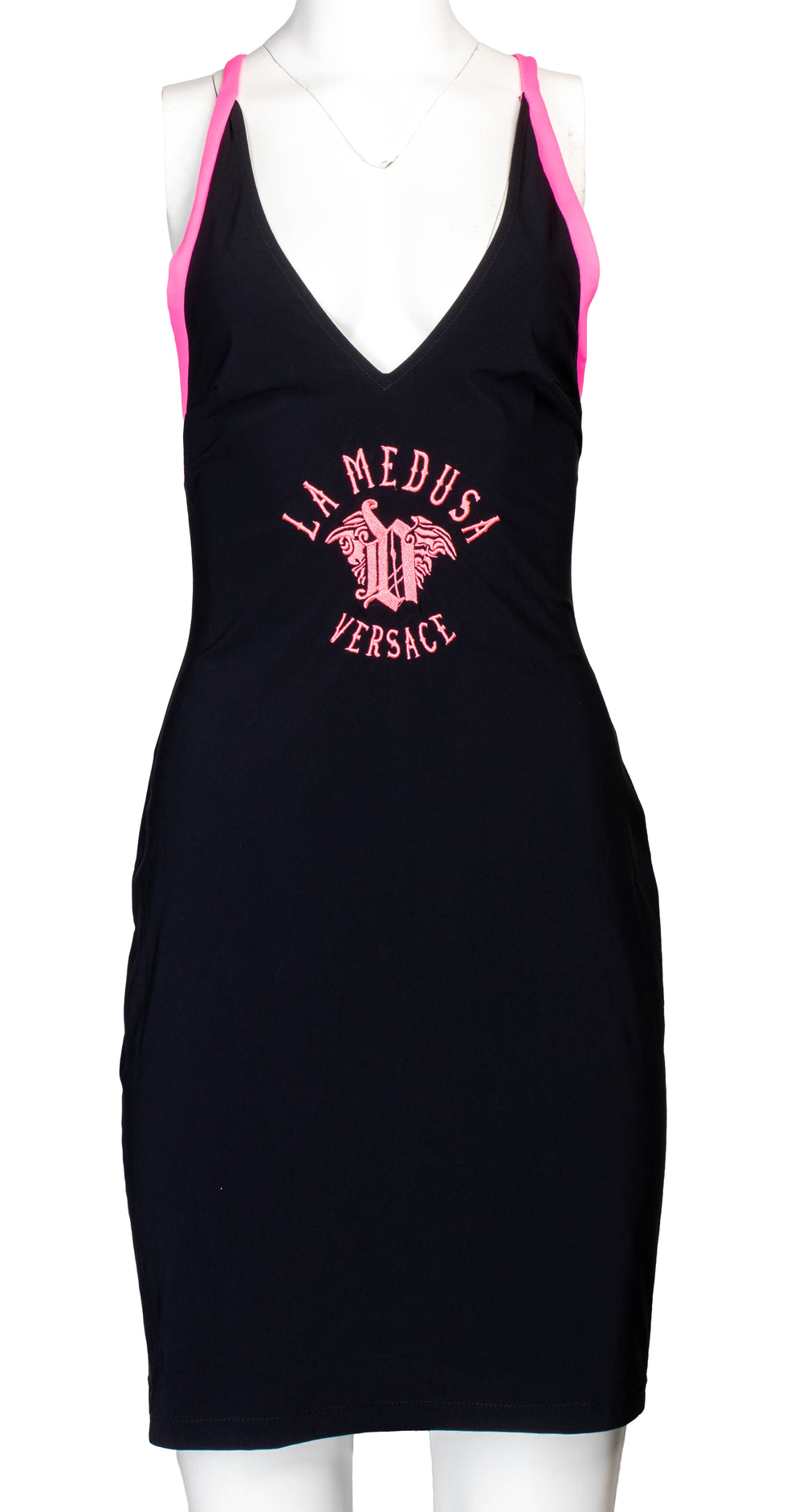 "LA MEDUSA" BLACK AND PINK MINI DRESS