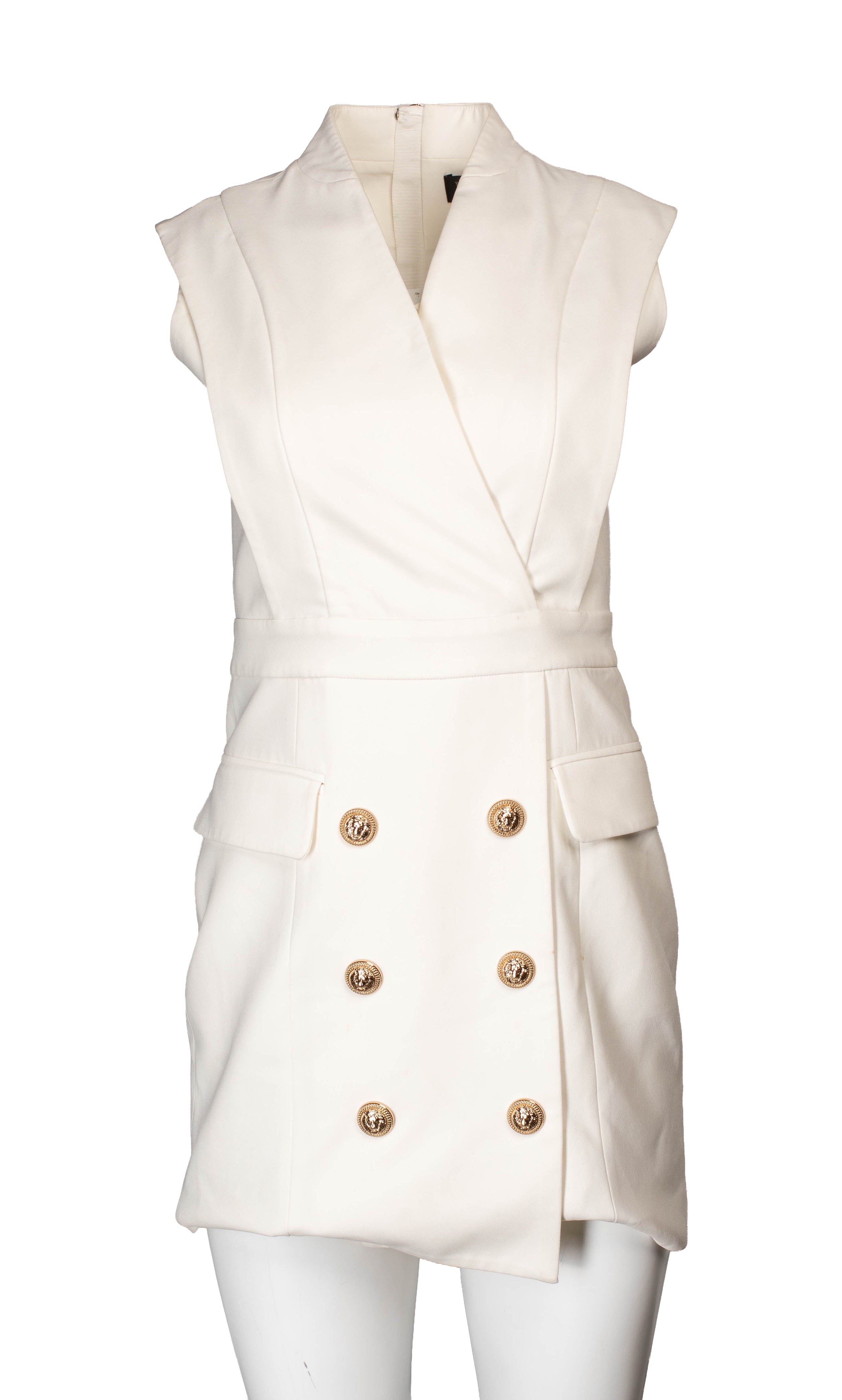 WHITE V NECK DOUBLE BREASTED DRESS (retail $2,685)