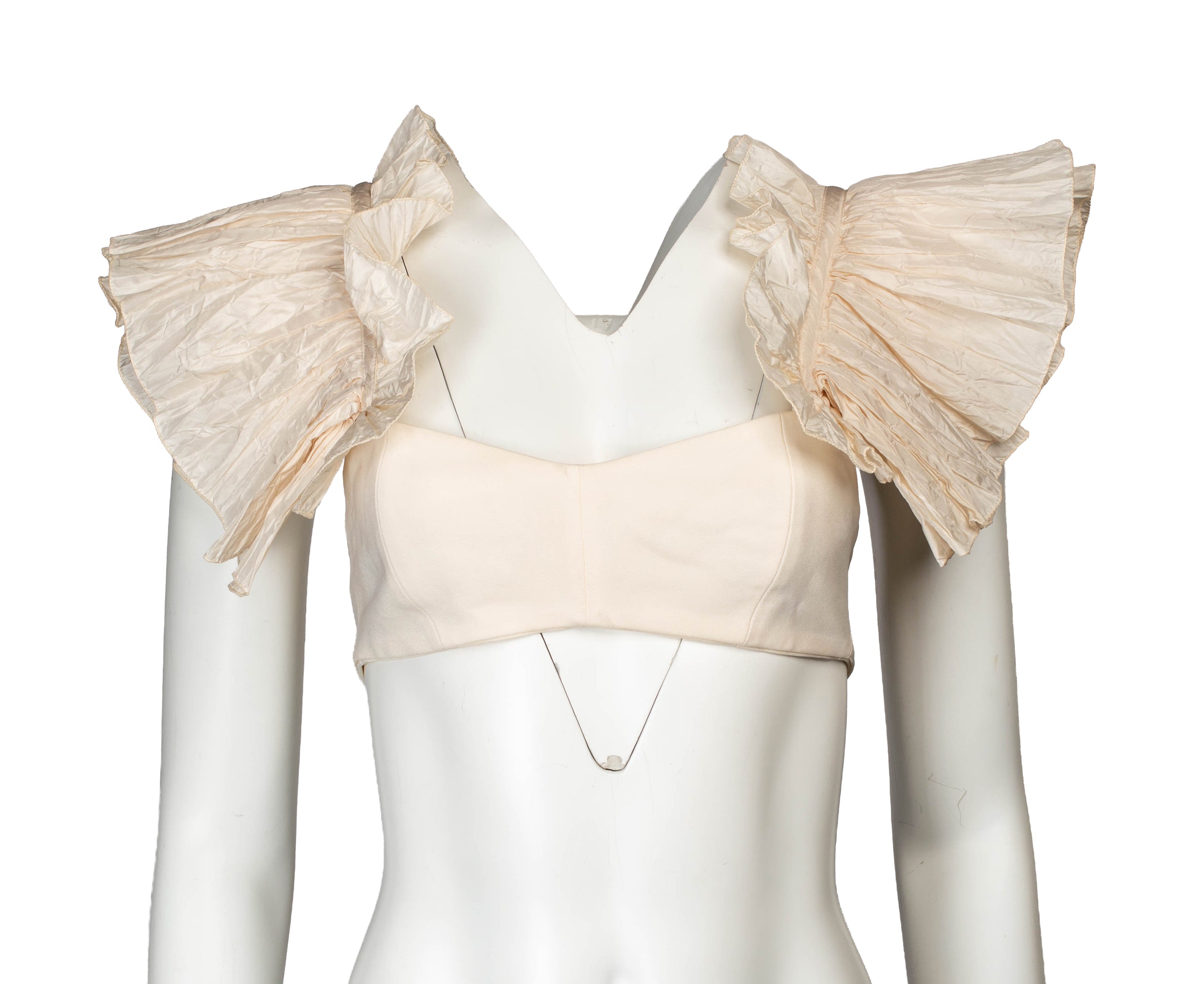 WHITE SILK RUFFLE BRALETTE TOP