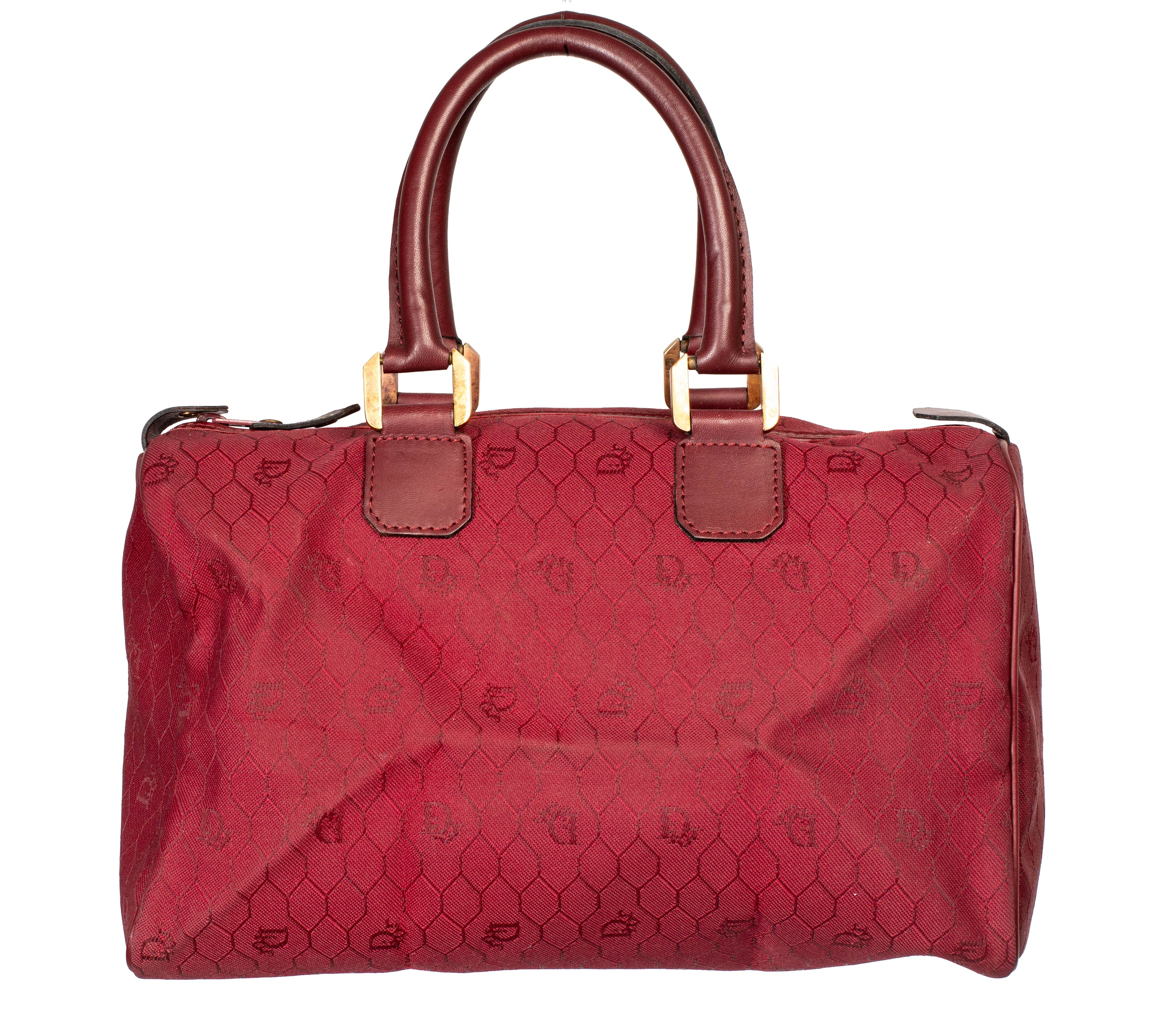 80S BURGUNDY HONEYCOMB BOSTON BAG