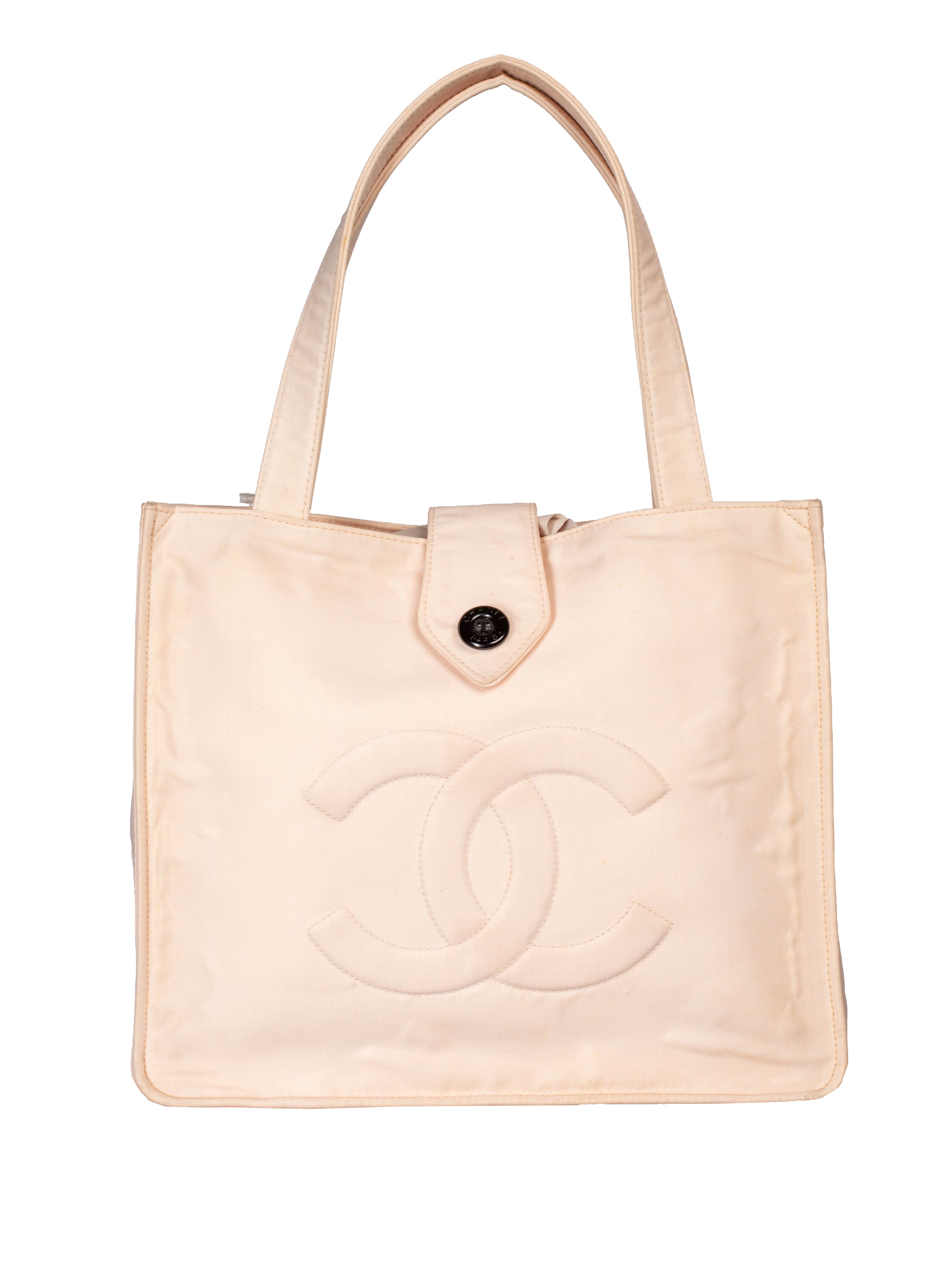 BABY PINK NYLON CC LOGO SMALL BUTTON TOTE *AS IS*